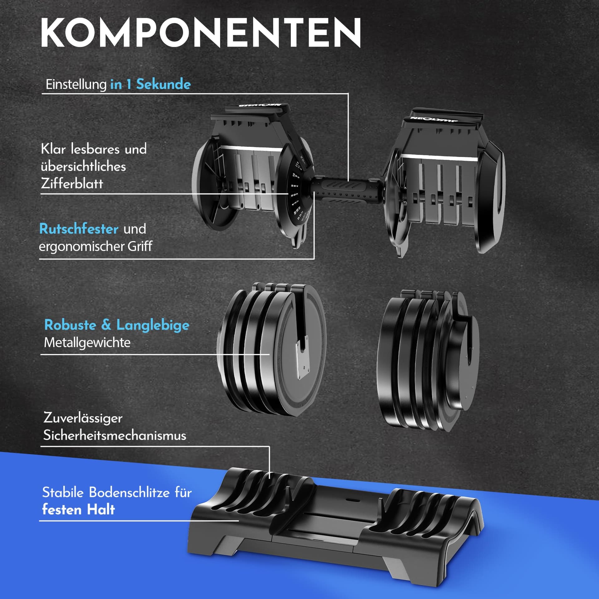 NEOLYMP 2er Set Kurzhantel verstellbar (2-24 kg – Bild 4