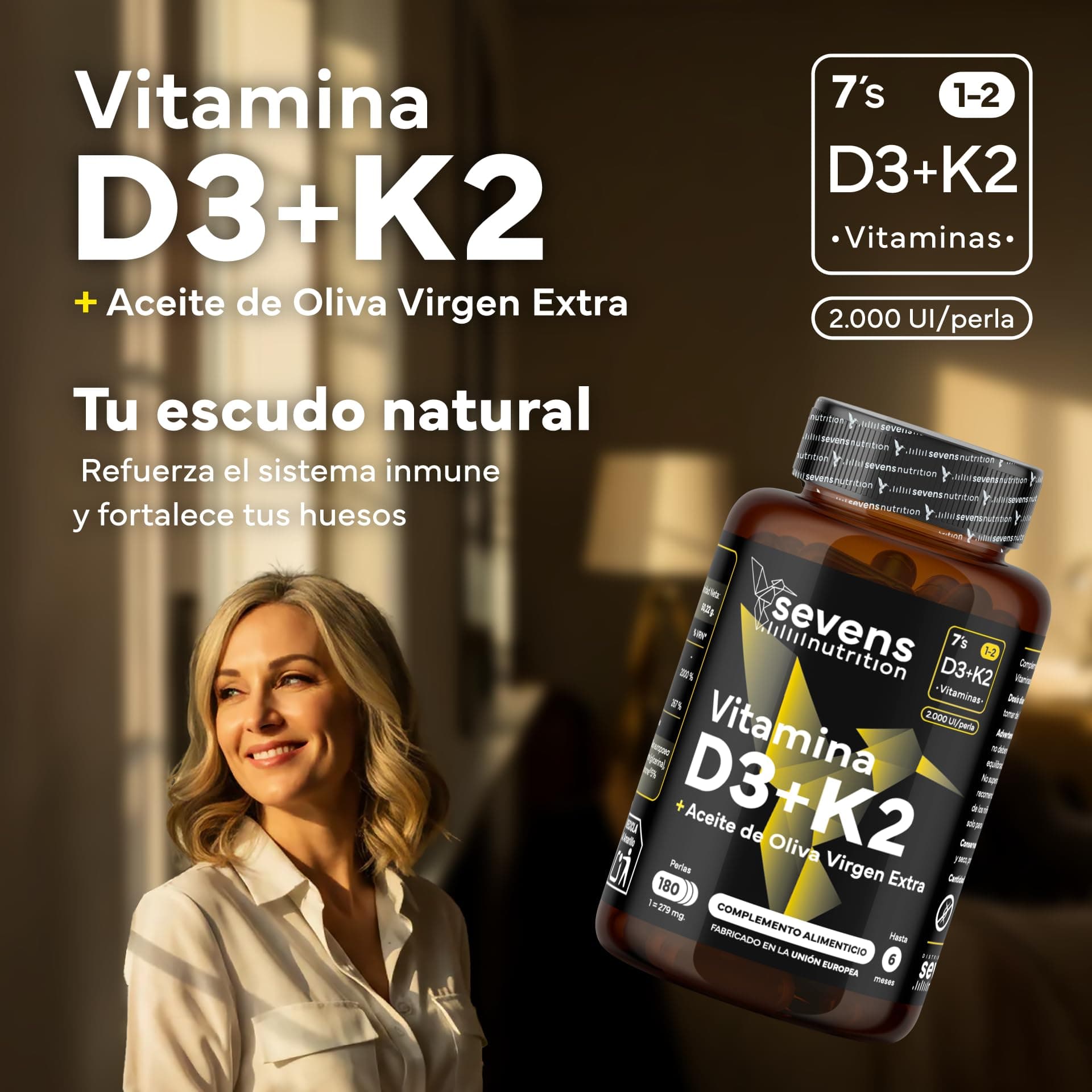 SEVENS NUTRITION Vitamina D3 y K2 4000 UI + 200 µg de Vitamina K2 MK7 con – Bild 2