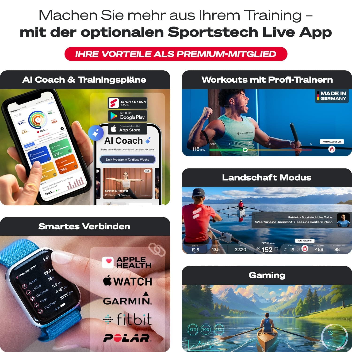 Sportstech Rudergerät für Zuhause mit Wasser- oder Magnetwiderstand, bis 150 kg – Bild 5