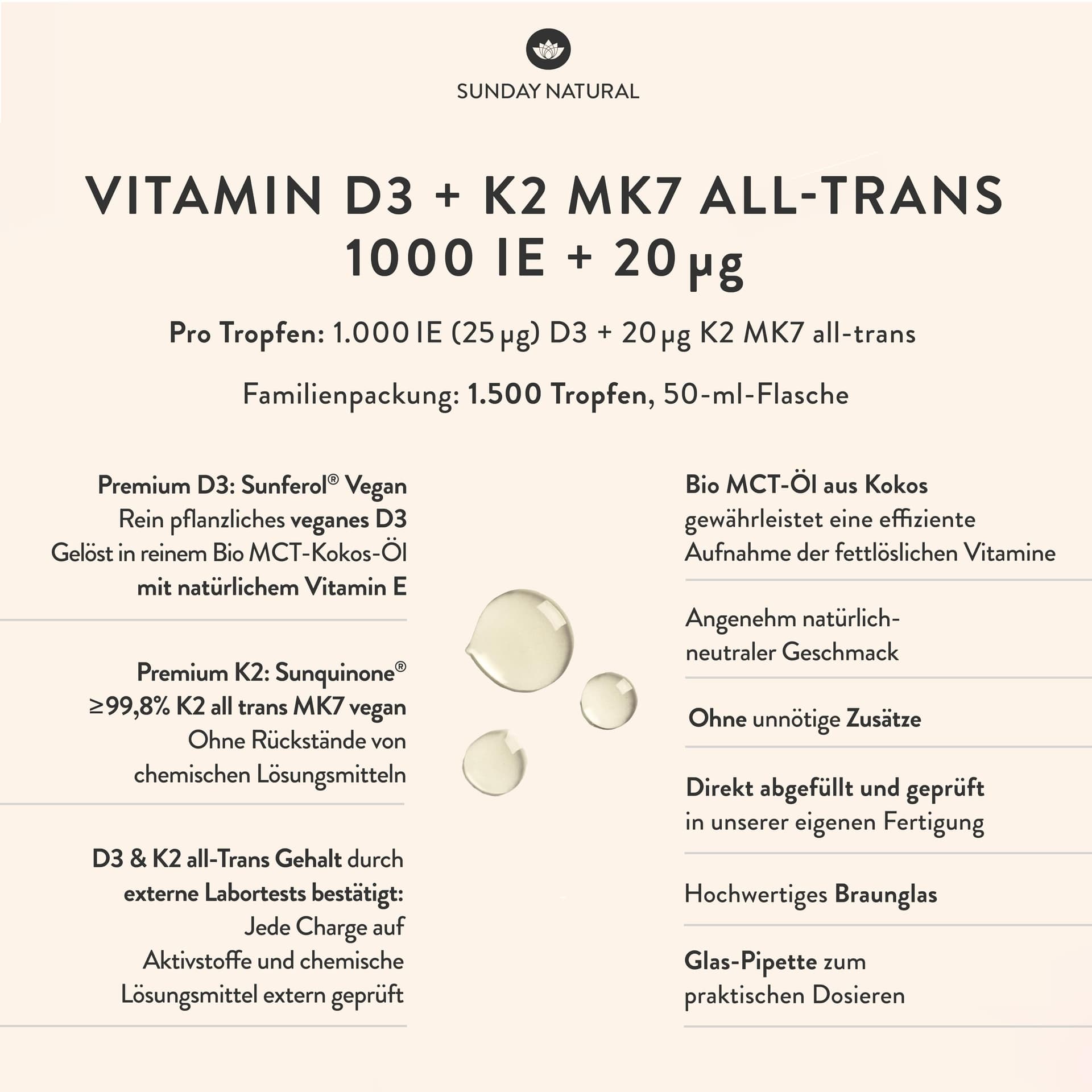 SUNDAY NATURAL® Vitamin D3 K2 Tropfen – Bild 2