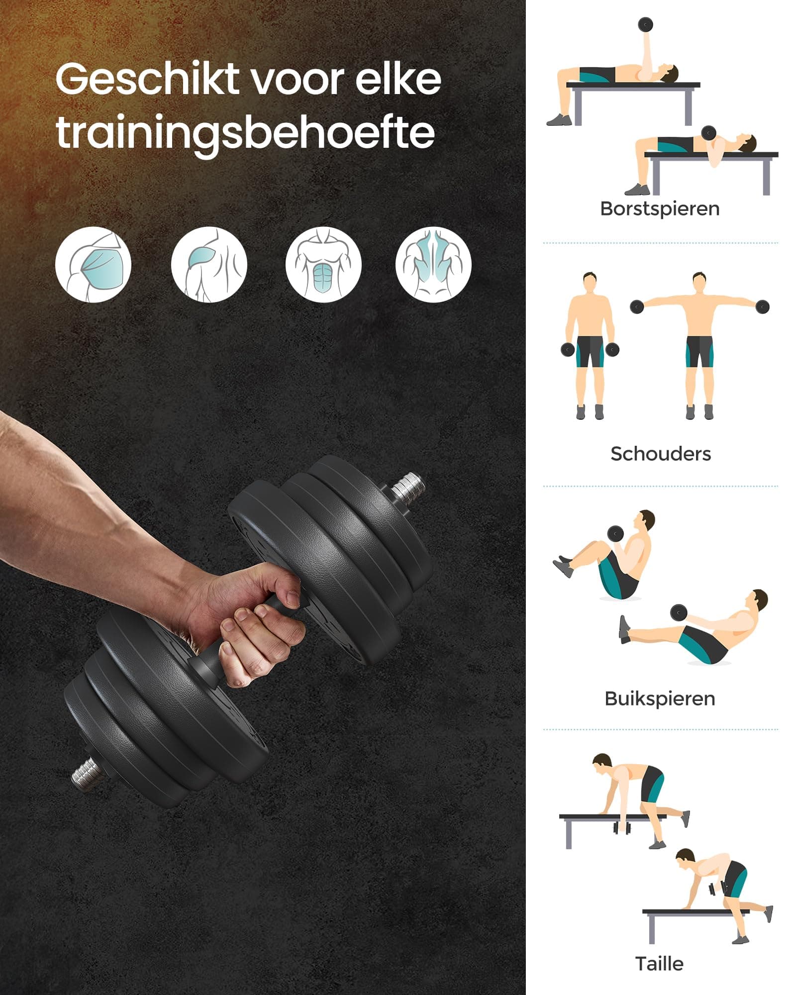 SONGMICS Halterset,verstelbare kunststof dumbbell set – Bild 3