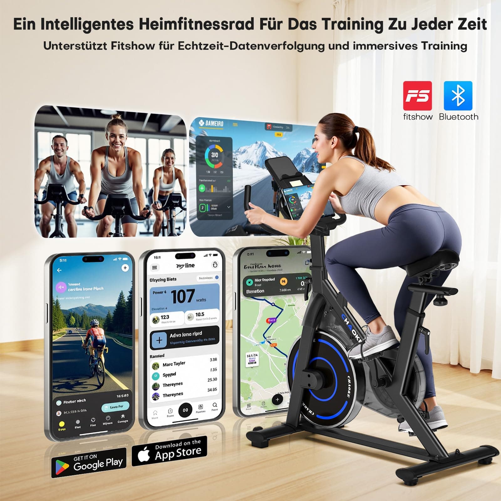 CHAOKE [UPGRADE] Heimtrainer Fahrrad mit APP – Bild 2