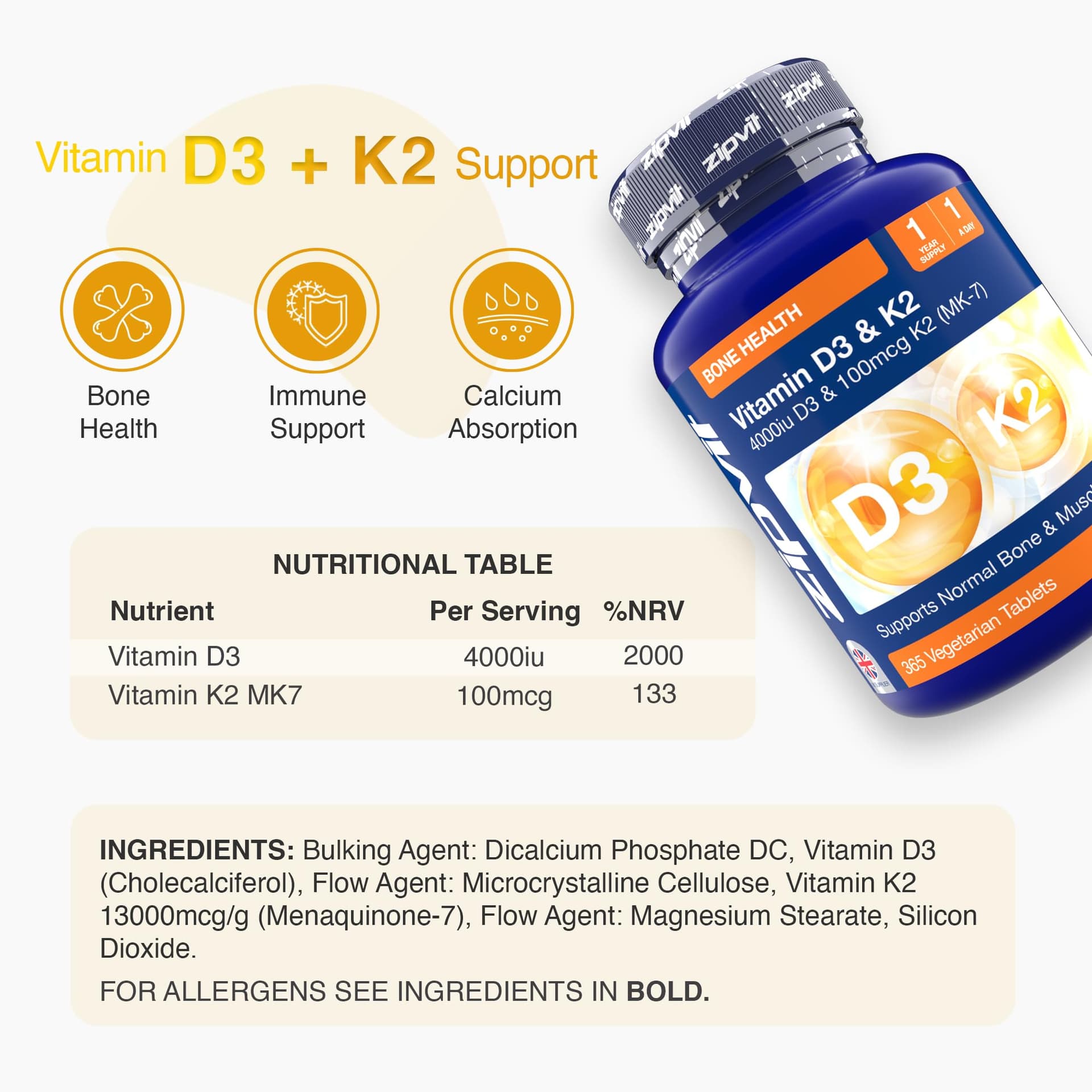 Zipvit Vitamin D3 4000 iu & Vitamin K2 MK7 100μg – Bild 6