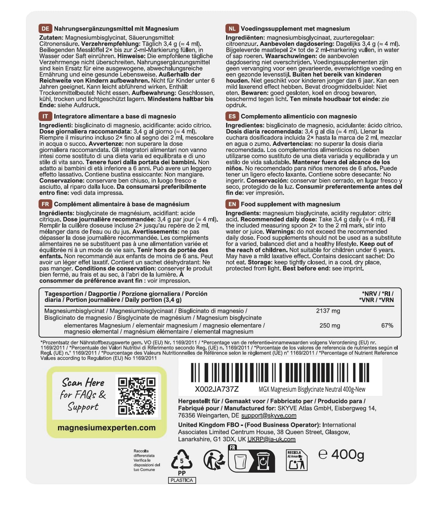 MGX ® Magnesium Bisglycinaat Poeder NEUTRAAL [400g – Bild 8