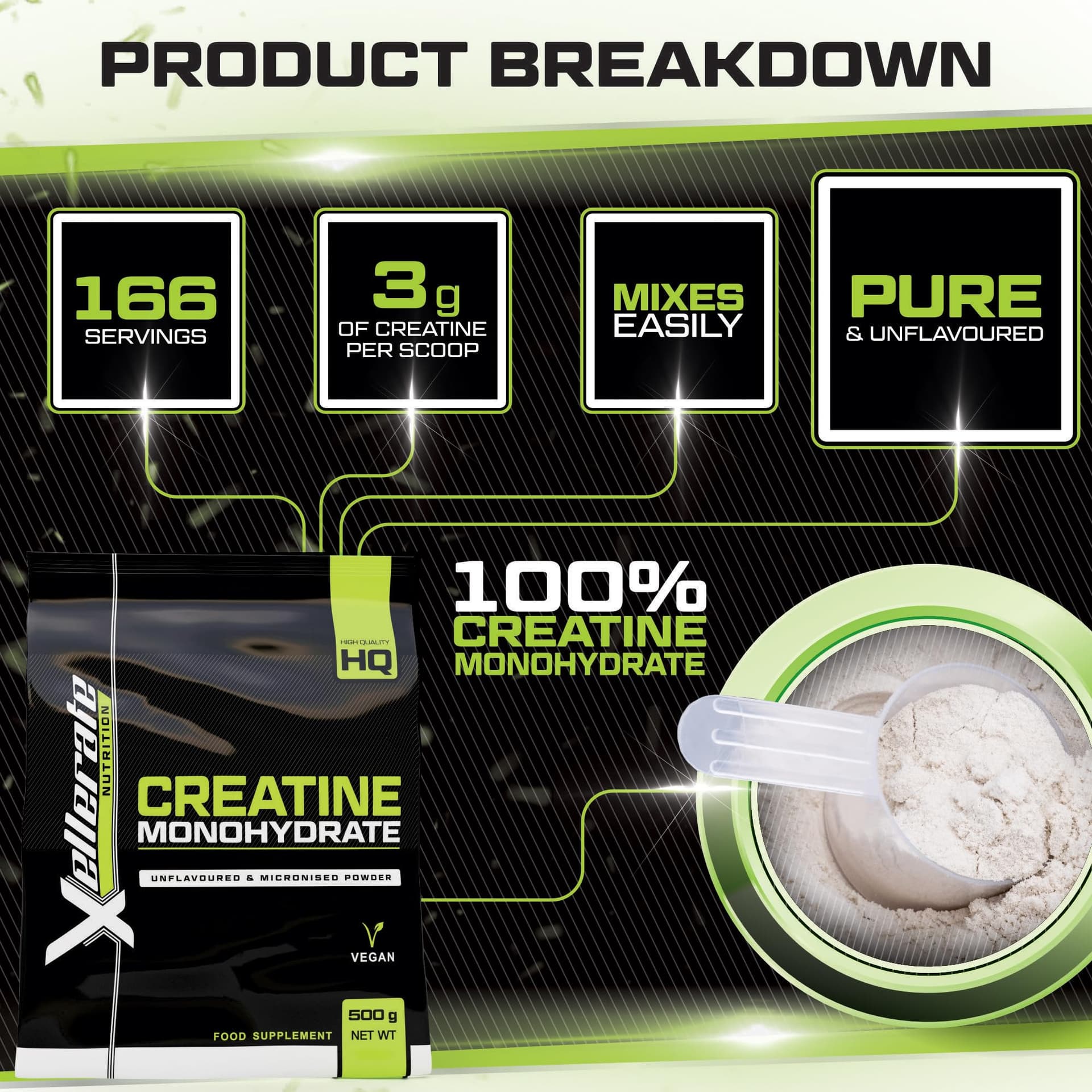 Xellerate NUTRITION Creatine Monohydrate Powder Micronised 500g – Bild 4