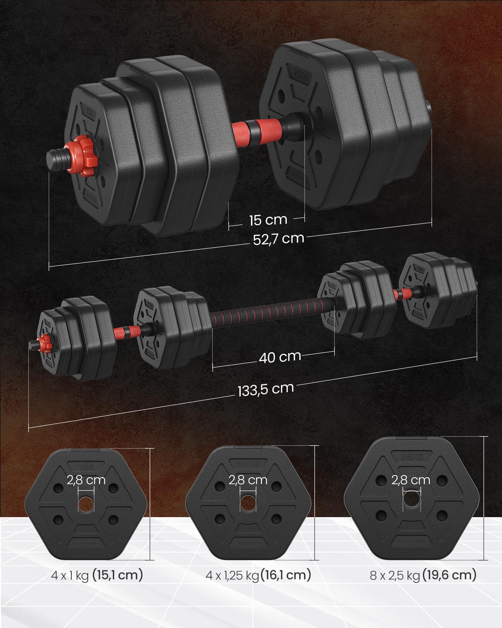 SONGMICS Set d’Haltères, Haltères avec Barre de Connexion, Hexagonales, 30 kg – Bild 6