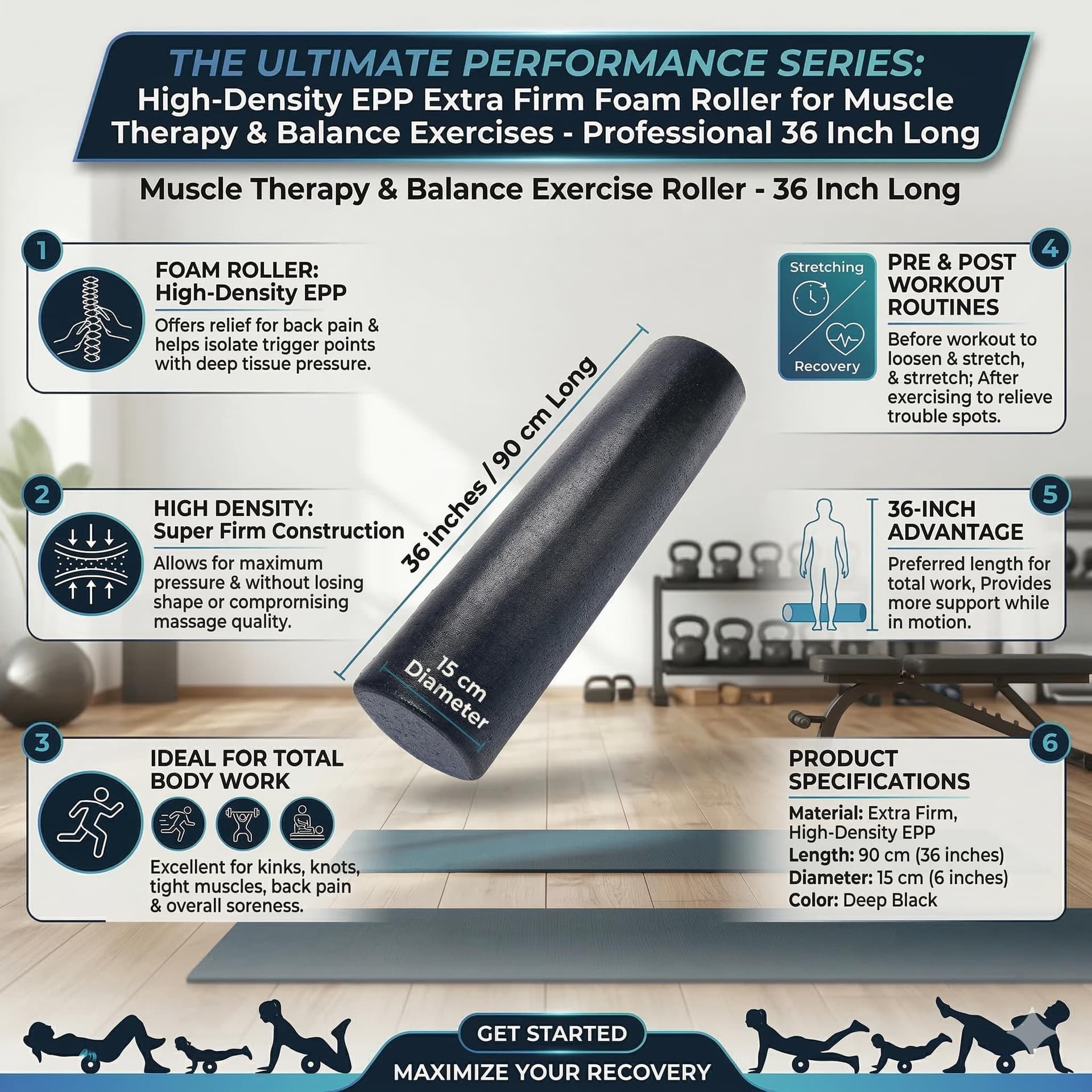 KUNOVA High Density EPP Extra Firm Foam Roller for Muscle – Bild 3