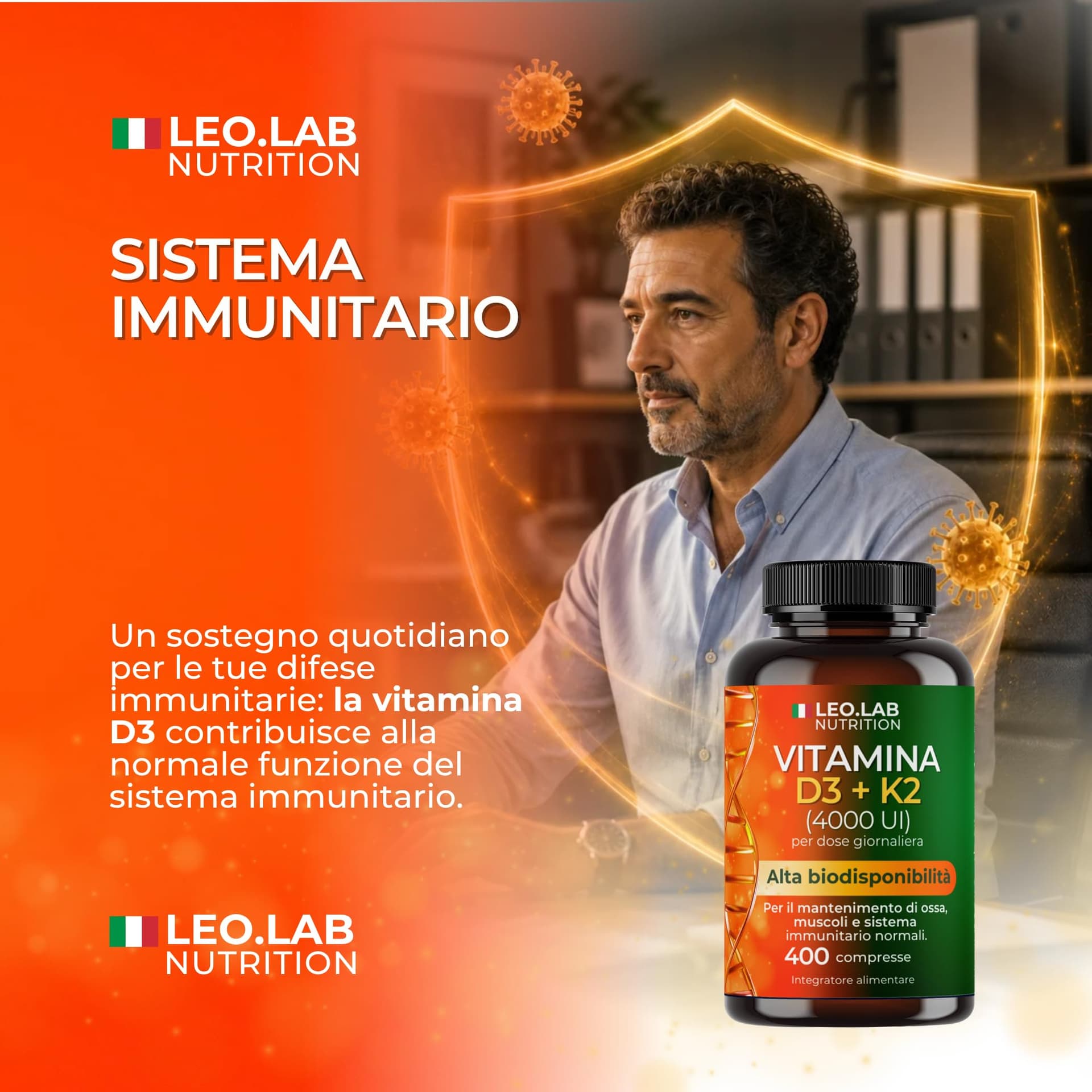 L.E.O LAB Vitamina D3 K2 4000 UI 400 Compresse – Bild 3