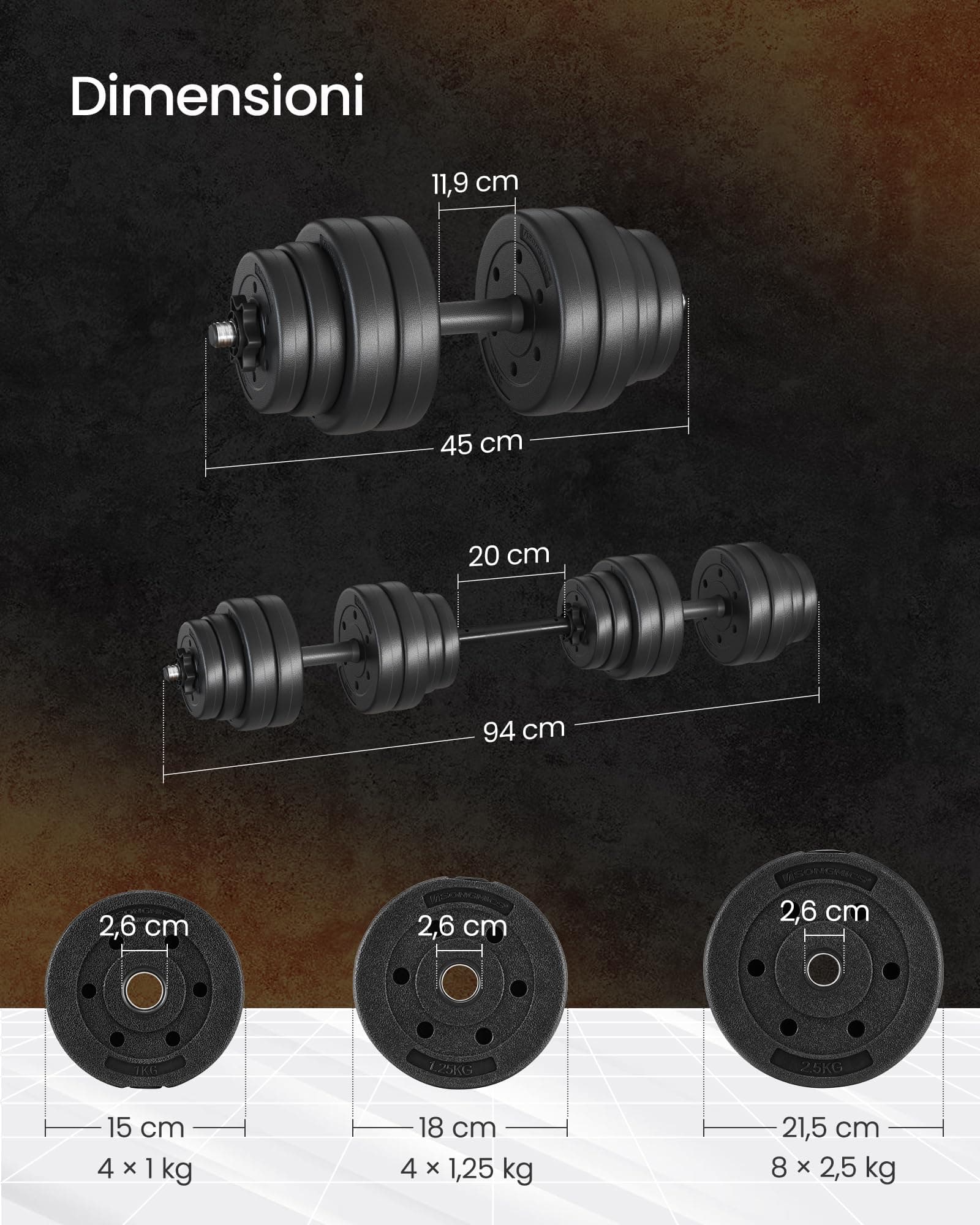 SONGMICS SYL30HBK 2-in-1 dumbbellset met stalen verbindingsbuis, 2 x 15 kg – Bild 6