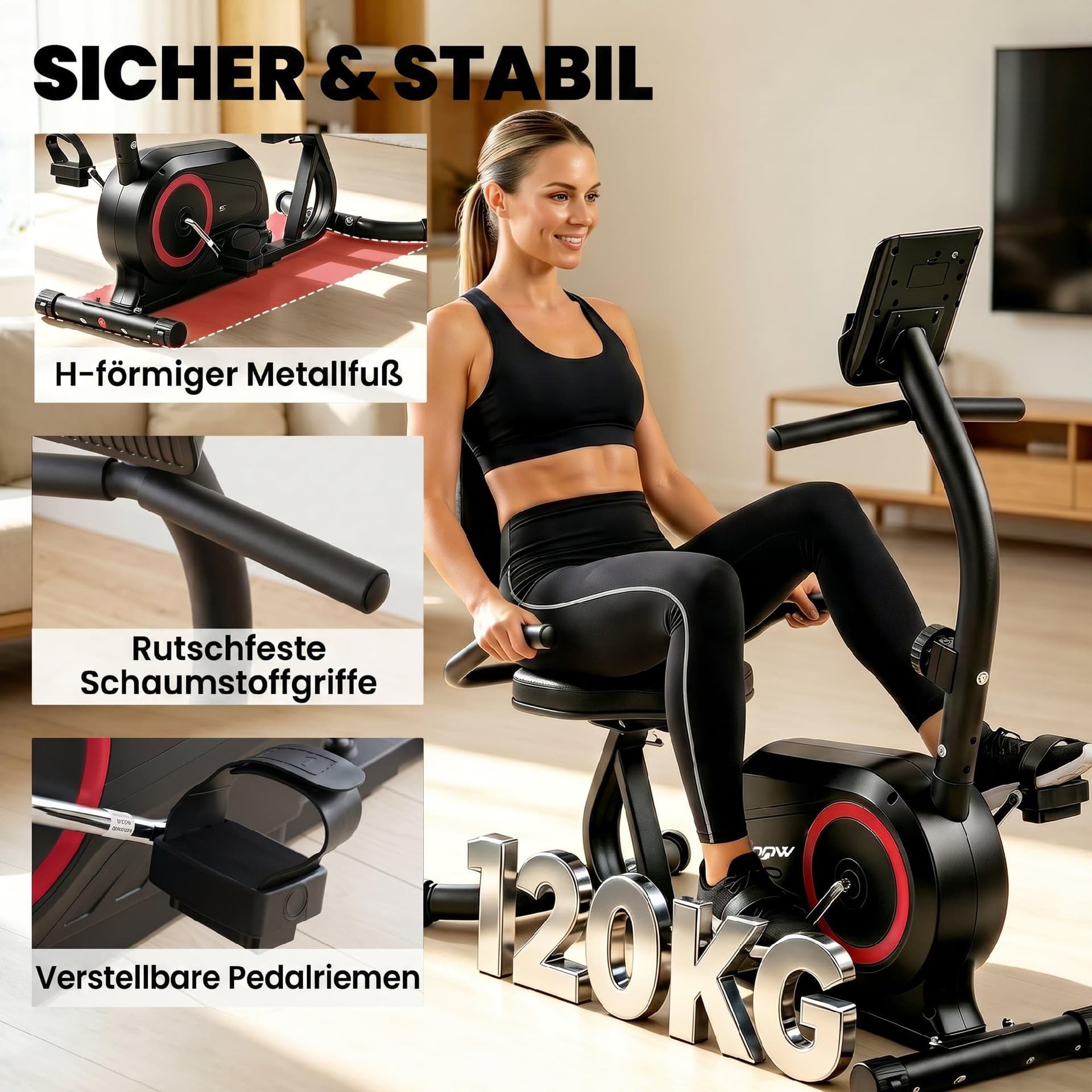 SPORTNOW Liegeergometer für Zuhause mit 8 verstellbar – Bild 7
