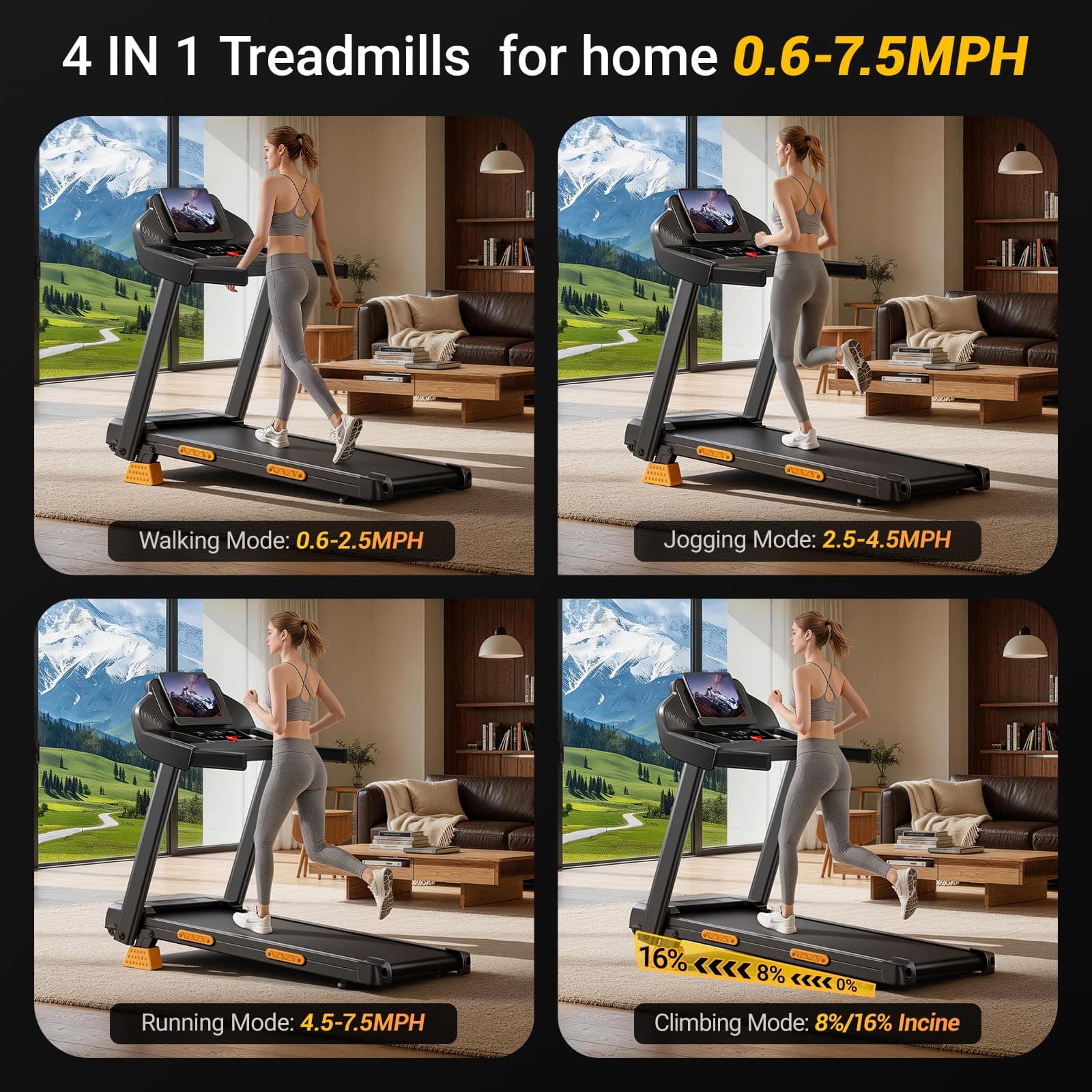 CURSOR FITNESS Folding Treadmill with 16% Incline – Bild 4