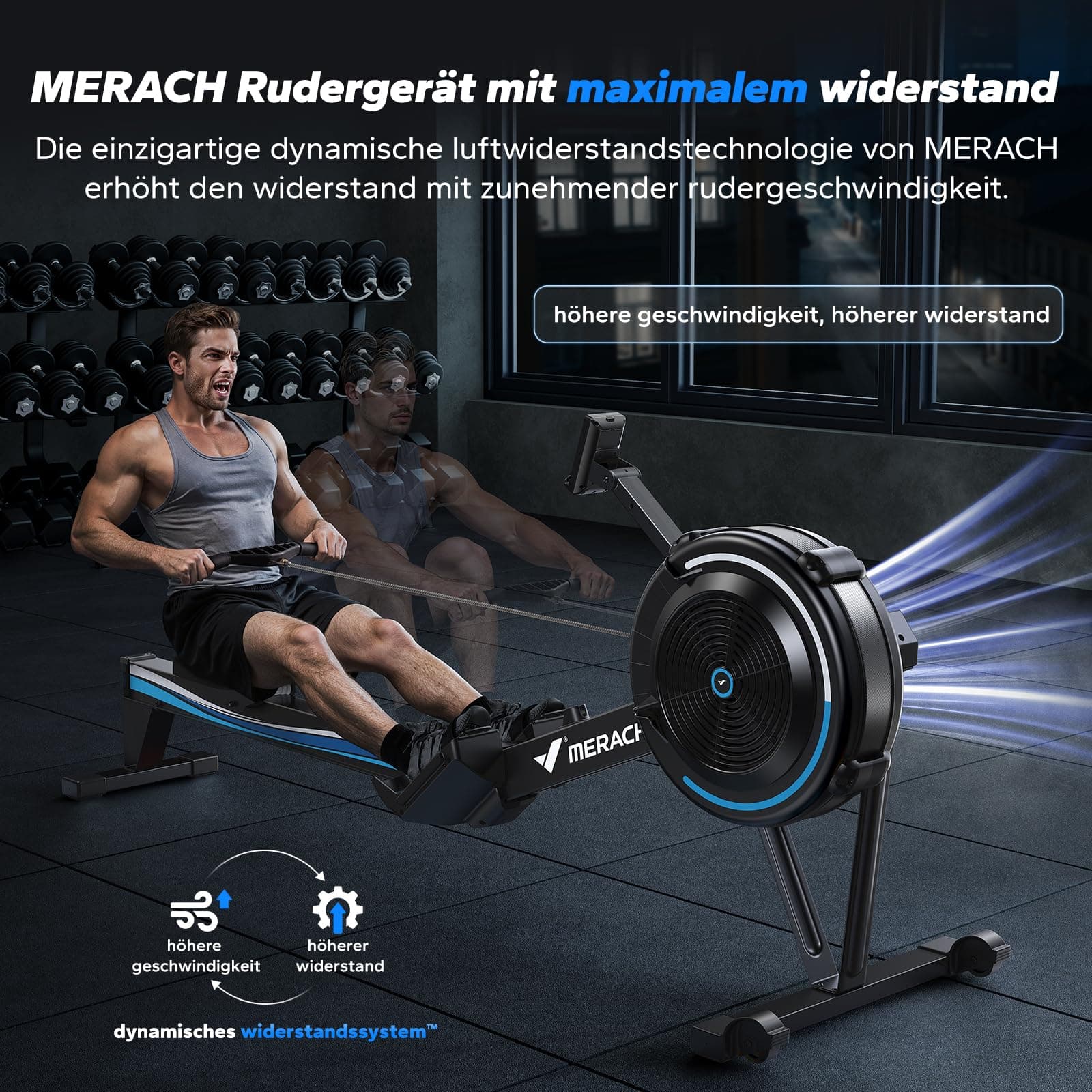 MERACH Rudergerät Luftwiderstand für Zuhause – Bild 3