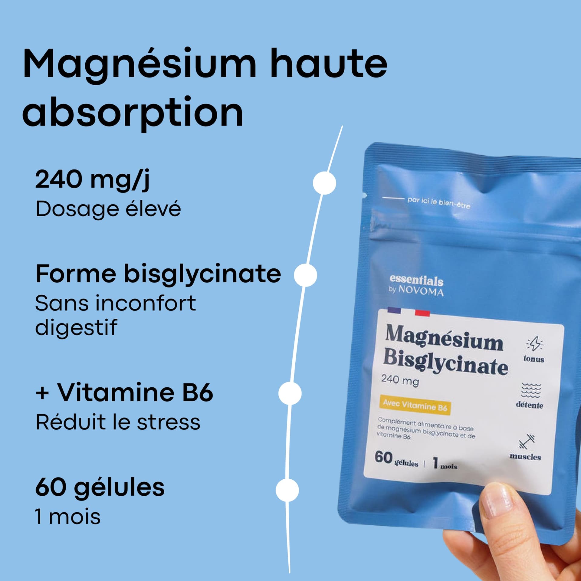 NOVOMA Magnésium Bisglycinate + Vitamine B6 – Bild 3
