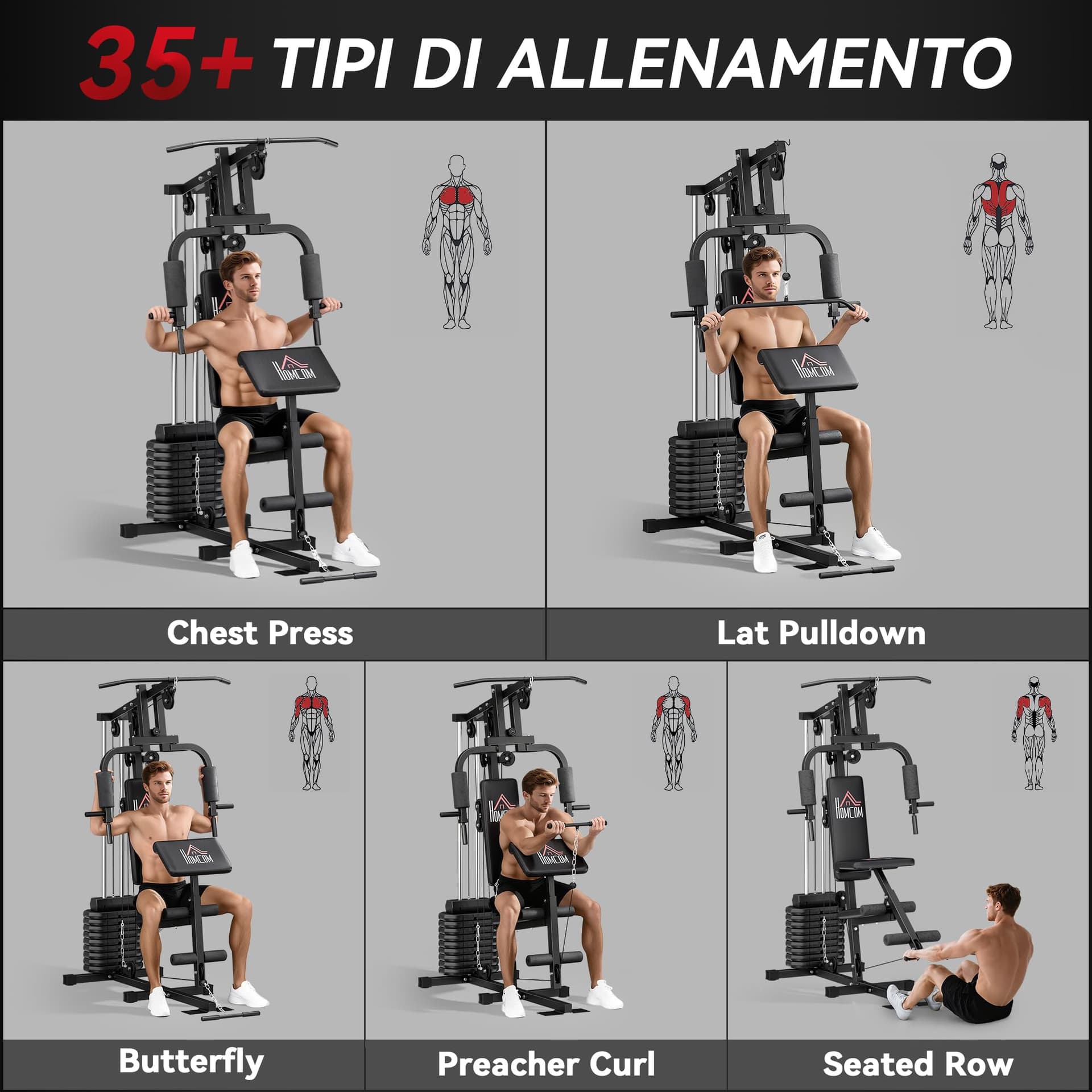HOMCOM Stazione Fitness Multifunzione Power Tower con Pesi fino 45kg – Bild 3