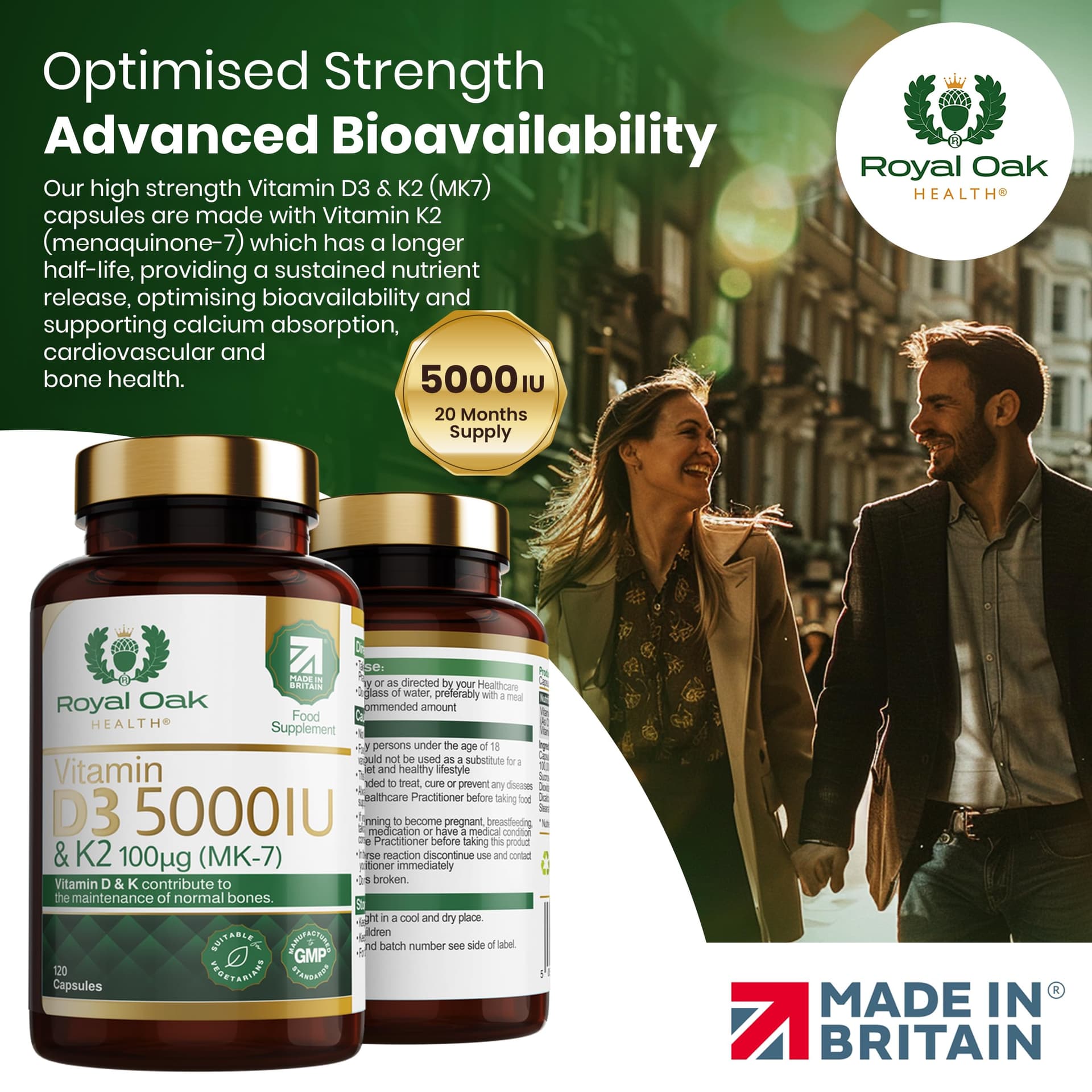 Royal Oak Health Vitamin D3 5000 IU & Vitamin K2 100mcg (MK-7) x120 Capsules – Bild 3