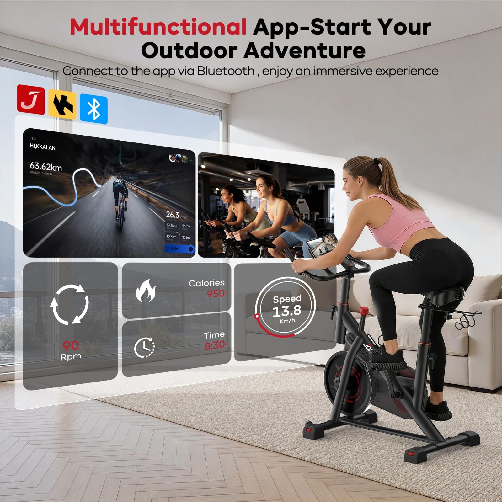 JOROTO Heimtrainer Fahrrad mit App & Bluetooth – Bild 3
