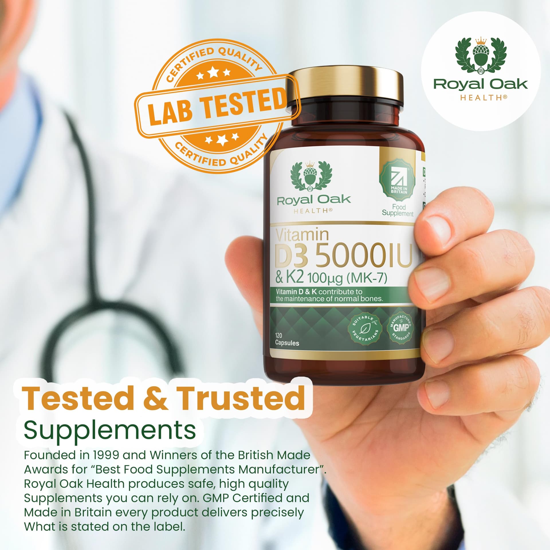 Royal Oak Health Vitamin D3 5000 IU & Vitamin K2 100mcg (MK-7) x120 Capsules – Bild 7