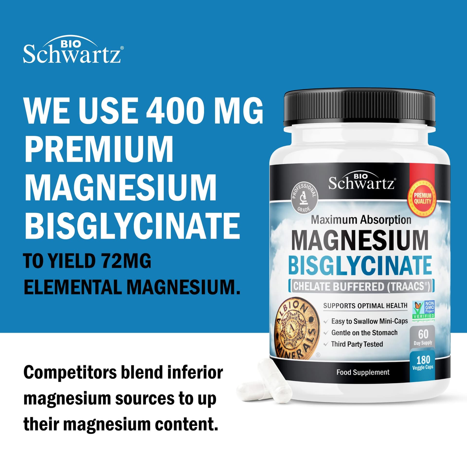 BioSchwartz Magnesium Glycinate 400mg – Bild 7