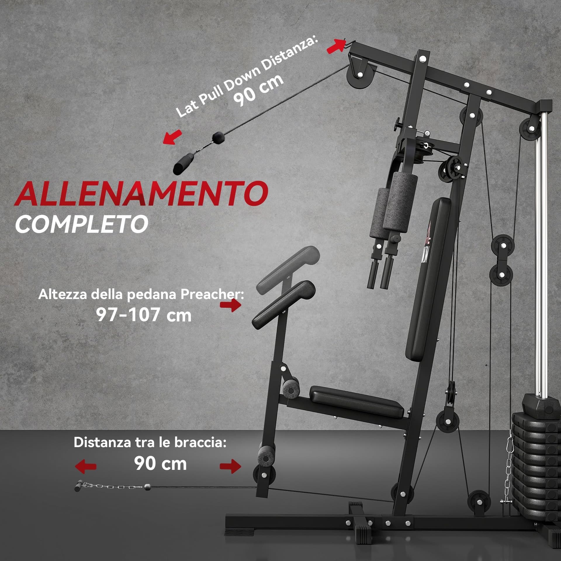 HOMCOM Stazione Fitness Multifunzione Power Tower con Pesi fino 45kg – Bild 6