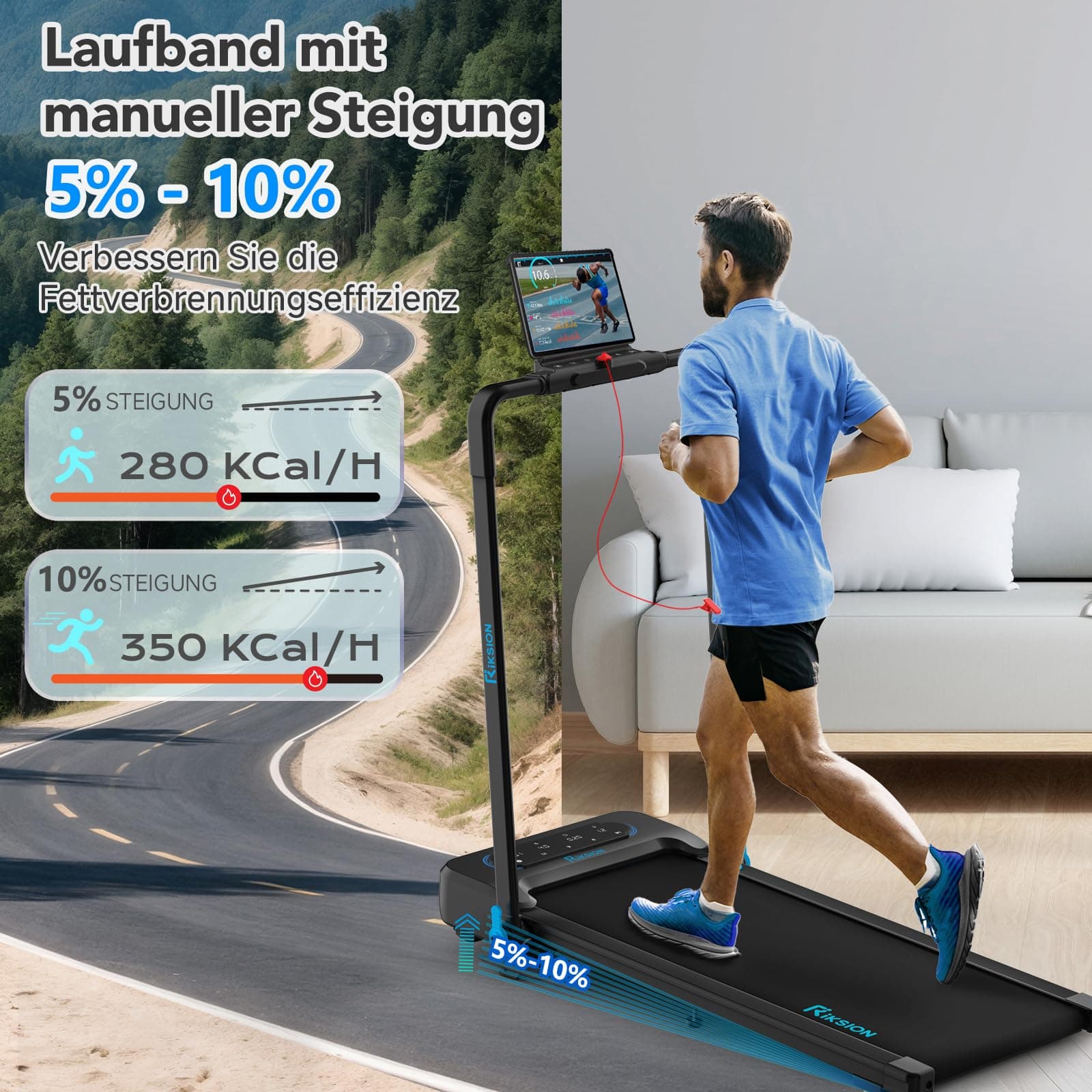 Riksion Laufband für Zuhause mit Neigung – Bild 3
