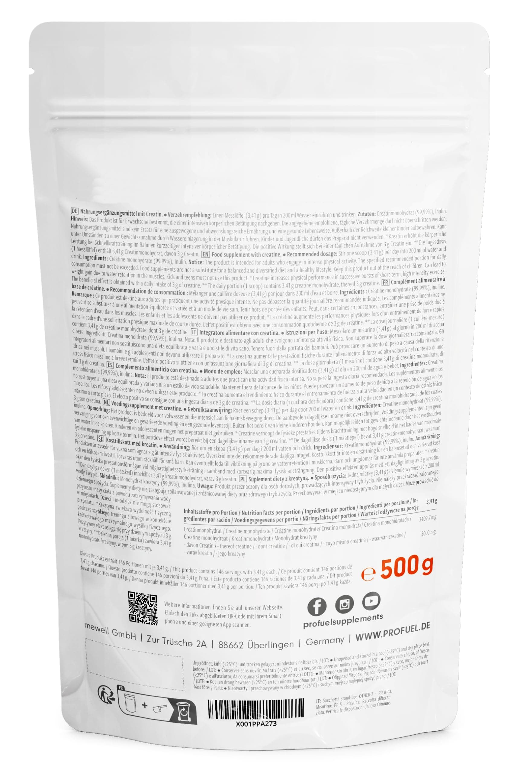 ProFuel Creatin Monohydrat Pulver 500g – Bild 6