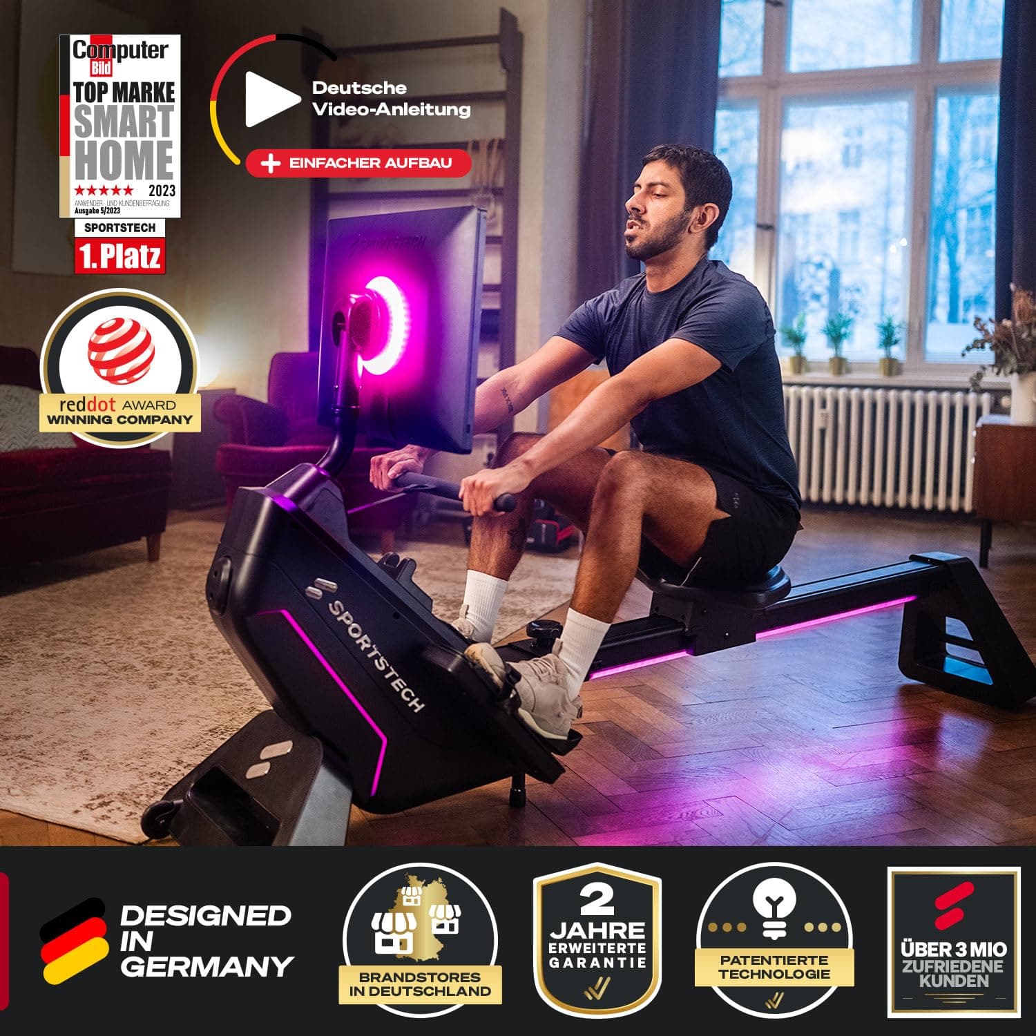 Sportstech Premium Rudergerät für zuhause + 21.5" Touch – Bild 4