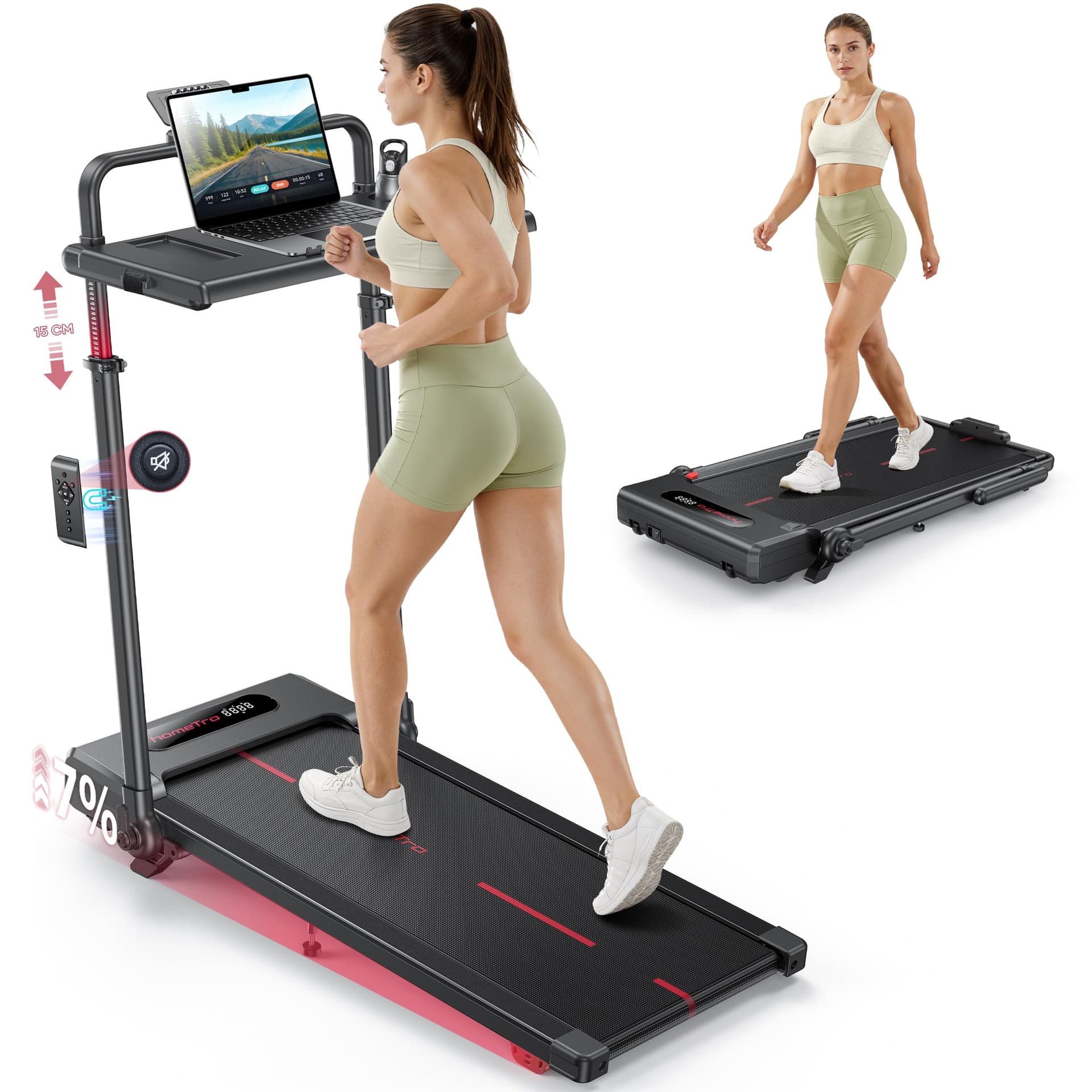 HomeTro Laufband für Zuhause Klappbar mit 7% Steigung
