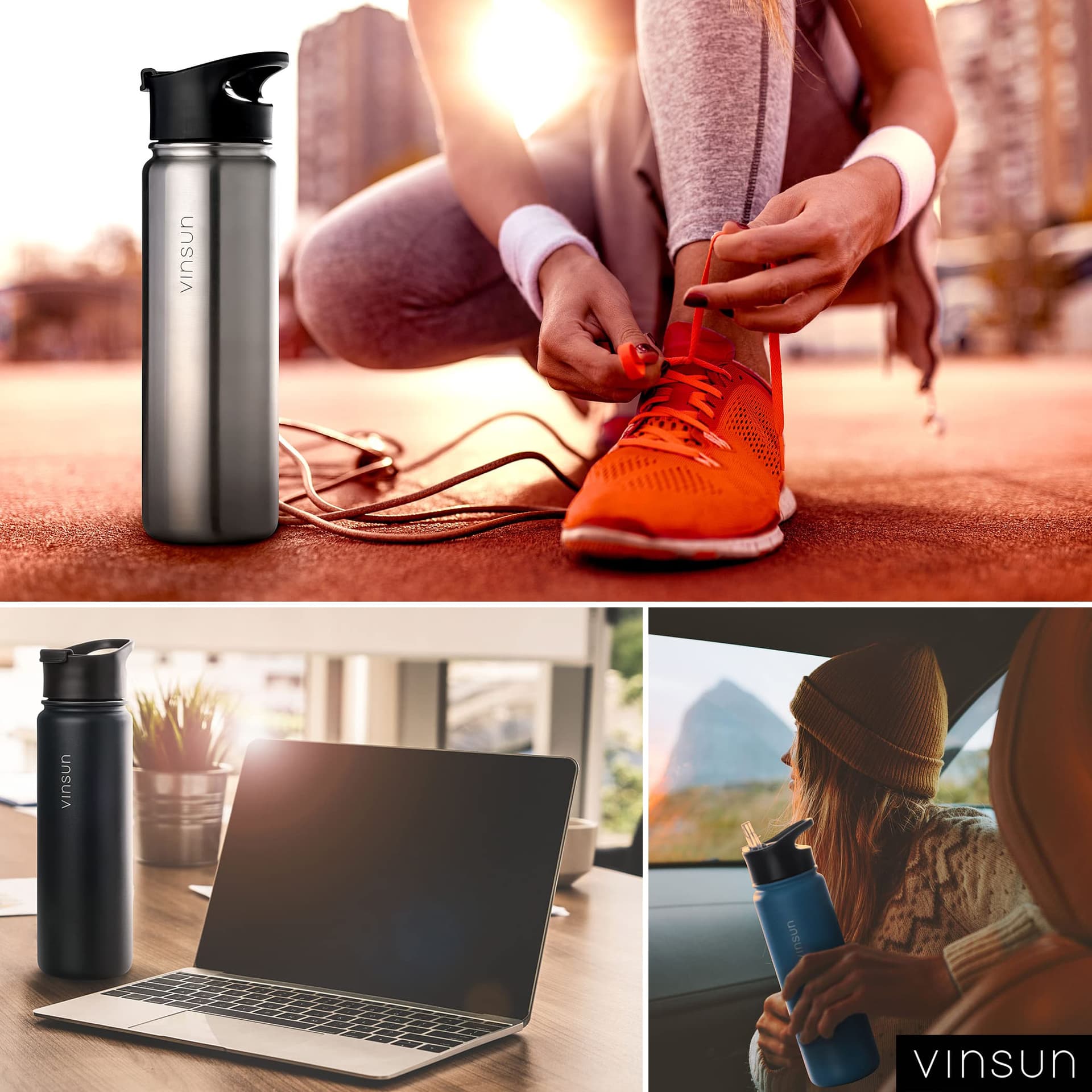 VINSUN Thermosflasche schwarz 1L – Bild 8