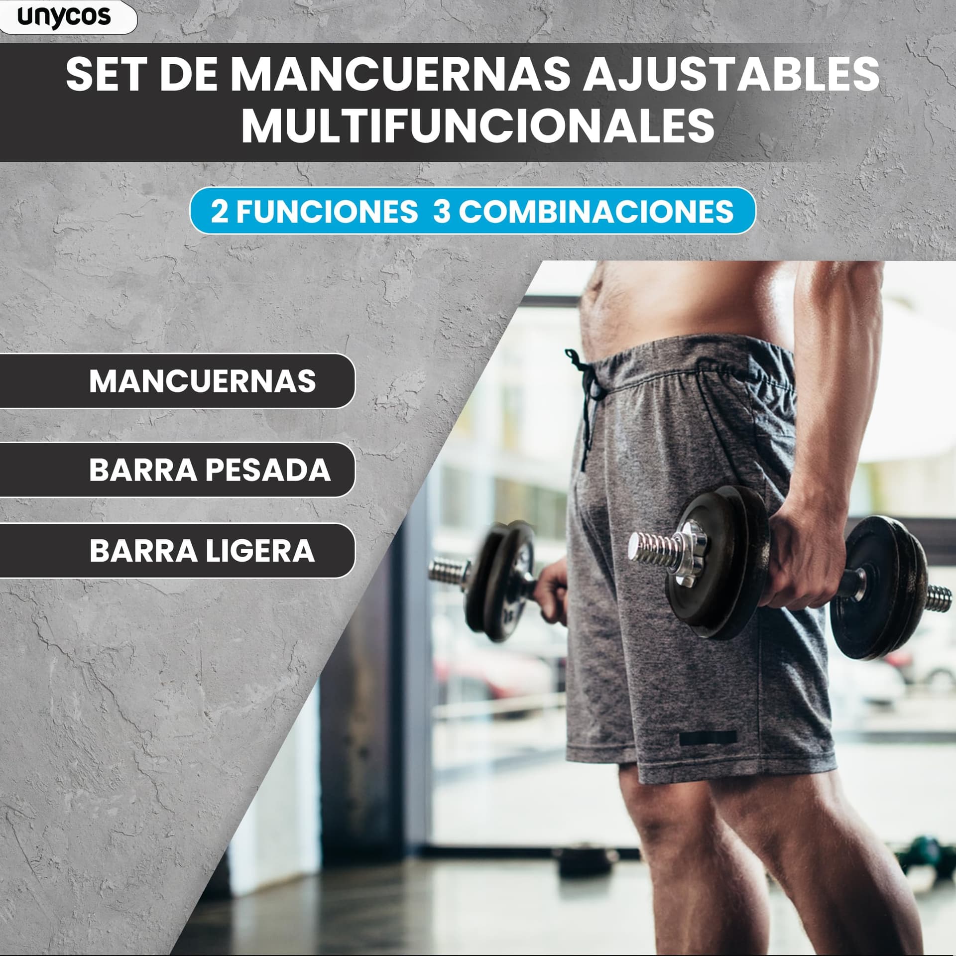 unycos Par de Mancuernas Ajustables y Antideslizantes con Barra de Conexión【15 kg – Bild 2