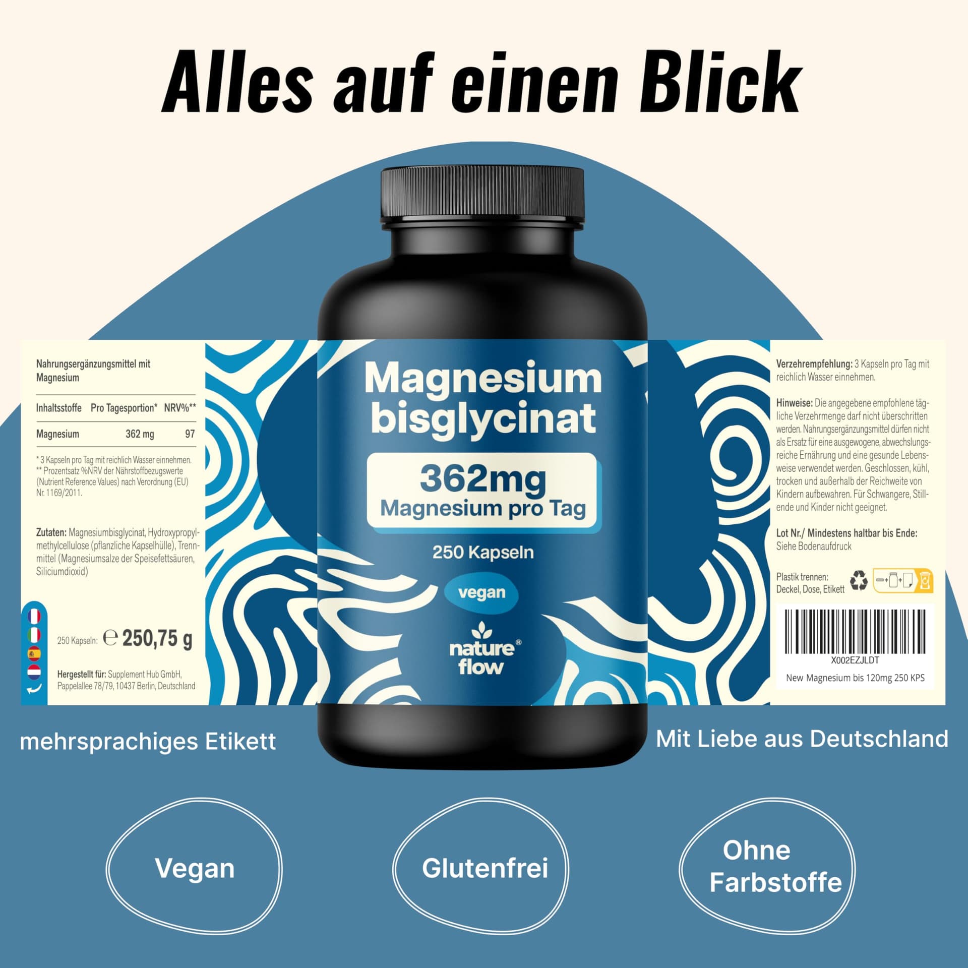 Nature Flow Magnesium Bisglycinat Hochdosiert - 250 Kapseln – Bild 5