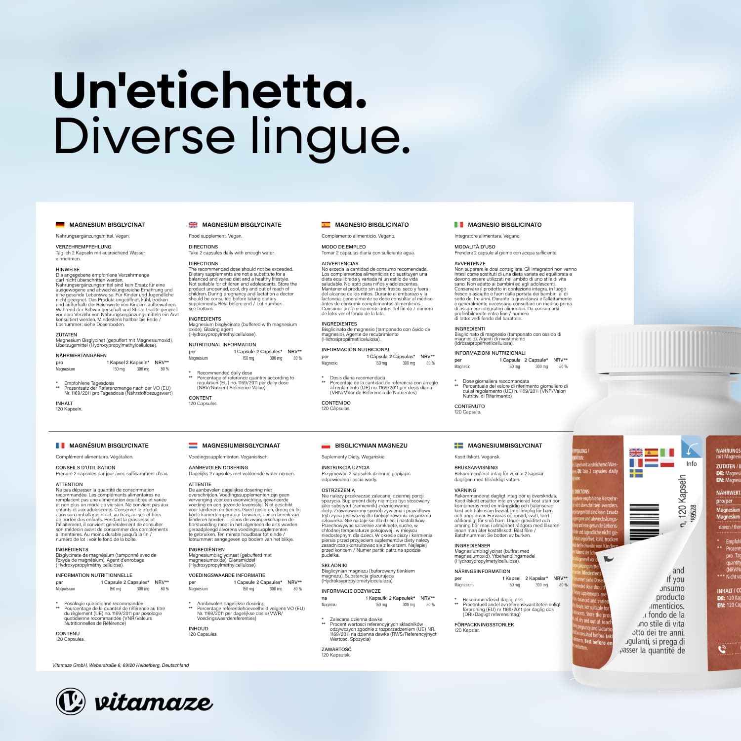 Vitamaze - amazing life Magnesio Bisglicinato 1500 mg in sole 2 capsule piccole al – Bild 7