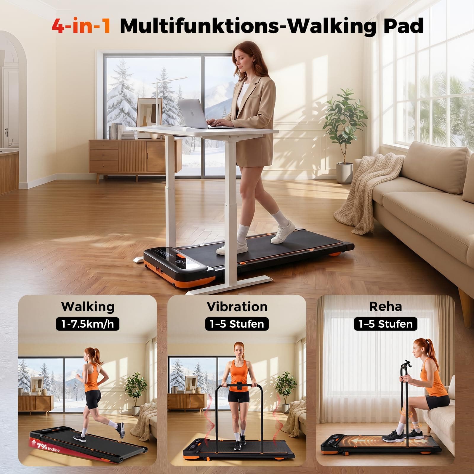 JAGJOG Walking Pad mit 7% Steigung,4 in 1 Laufband für Zuhause mit – Bild 3