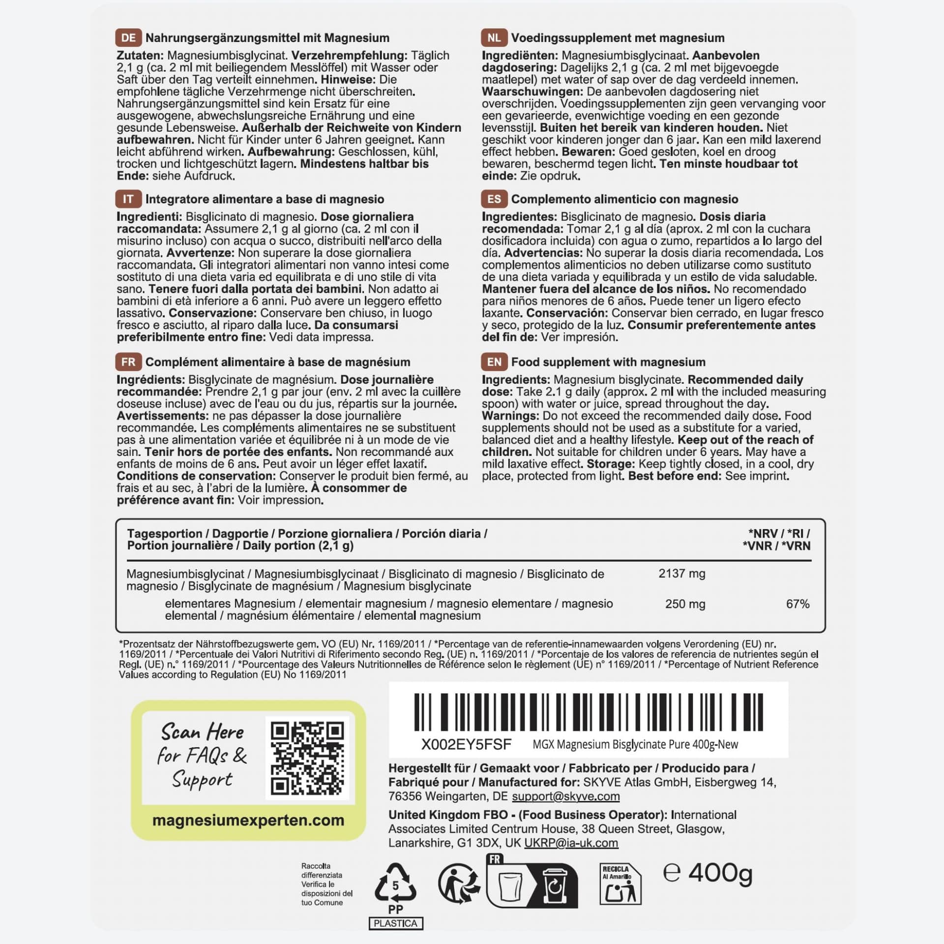 MGX Magnesium Bisglycinaat Poeder 400g – Bild 8
