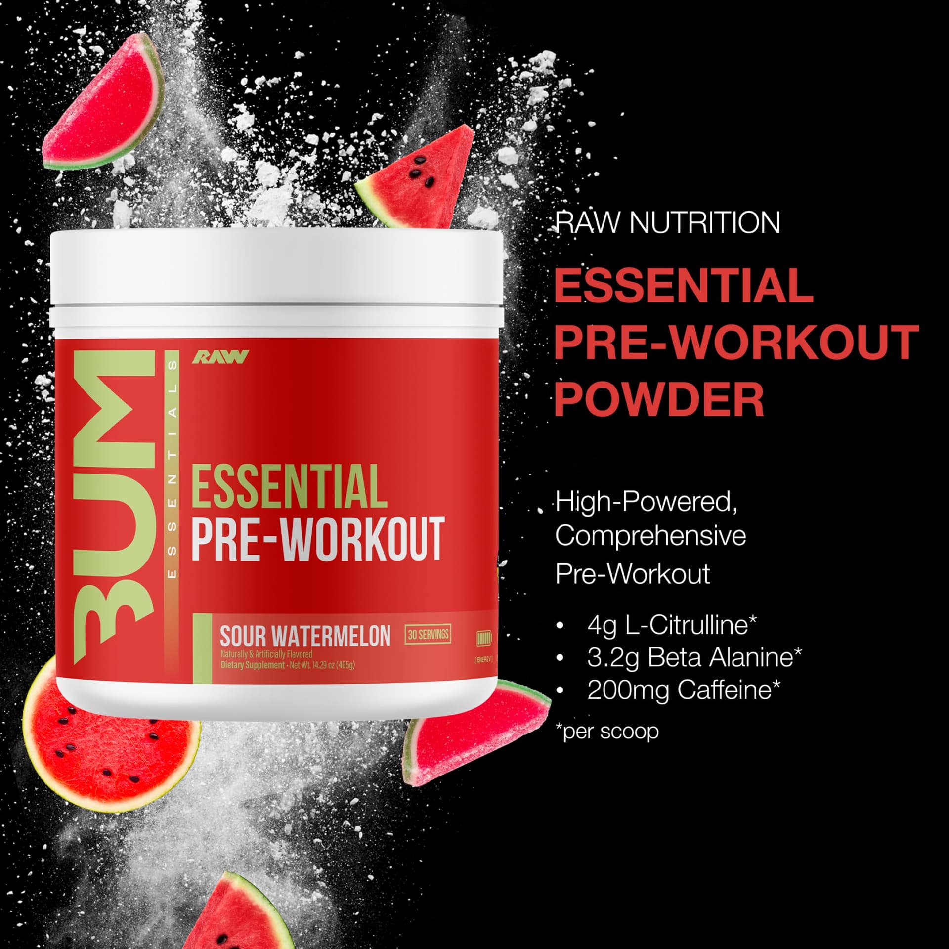 RAW Essential Pre-Workout Powder (Sour Watermelon) – Bild 2