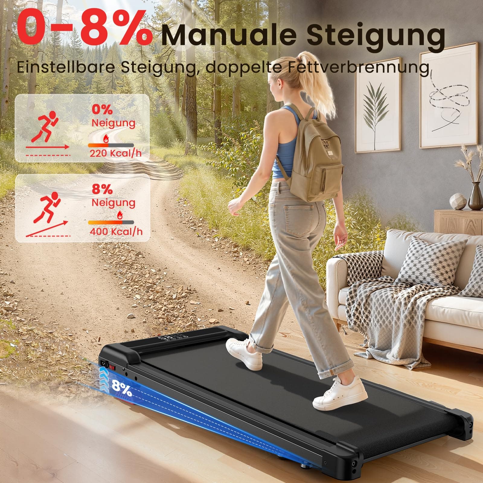 HOMEFITNESSCODE Walking Pad Laufband mit Neigung – Bild 2