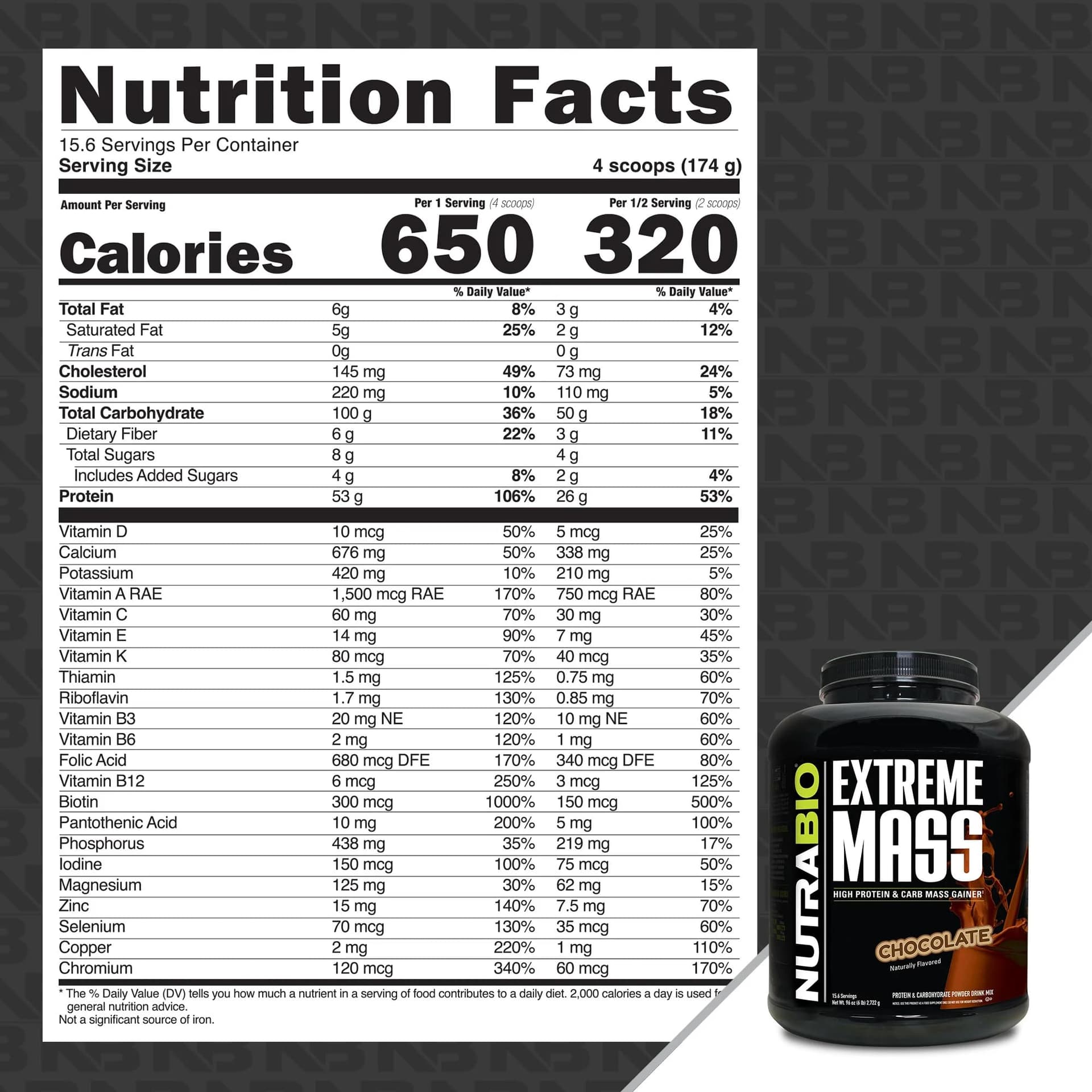 NutraBio Extreme Mass Gainer Protein Powder, 53G – Bild 2