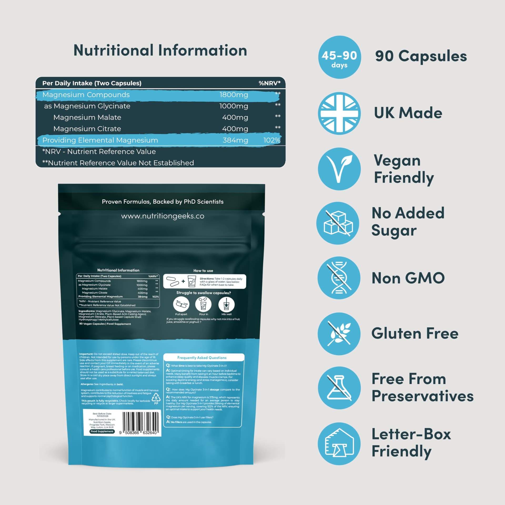 Nutrition Geeks Magnesium Glycinate 3-in-1 Complex – Bild 4
