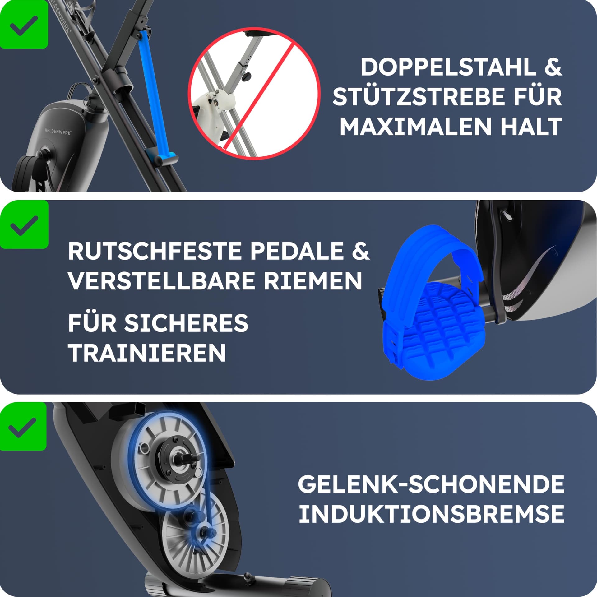 HELDENWERK Heimtrainer fahrrad Klappbar Set-extra bequem & leise- [FlexiFoam] bis 150KG – Bild 7