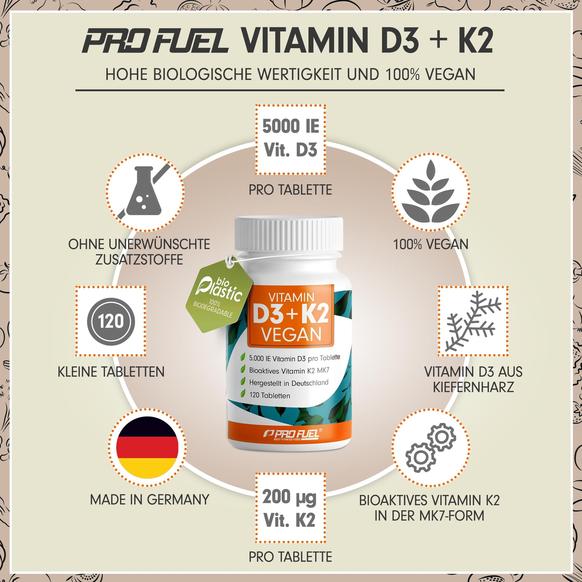 ProFuel Vitamin D3 K2 VEGAN - 120 Tabletten – Bild 2