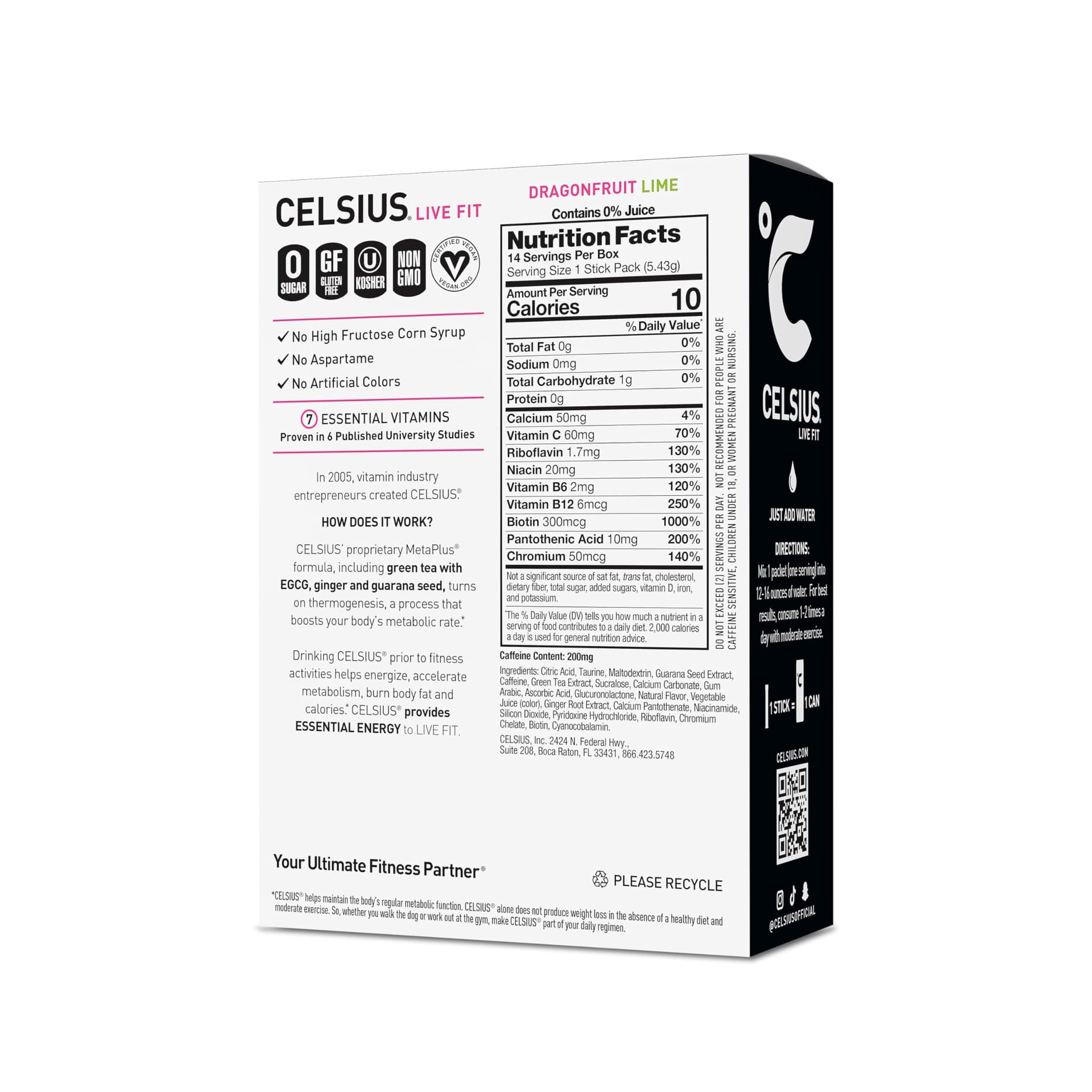 CELSIUS ® On-The-Go Powder Sticks Dragonfruit Lime, Essential Energy 2.8 Oz – Bild 2
