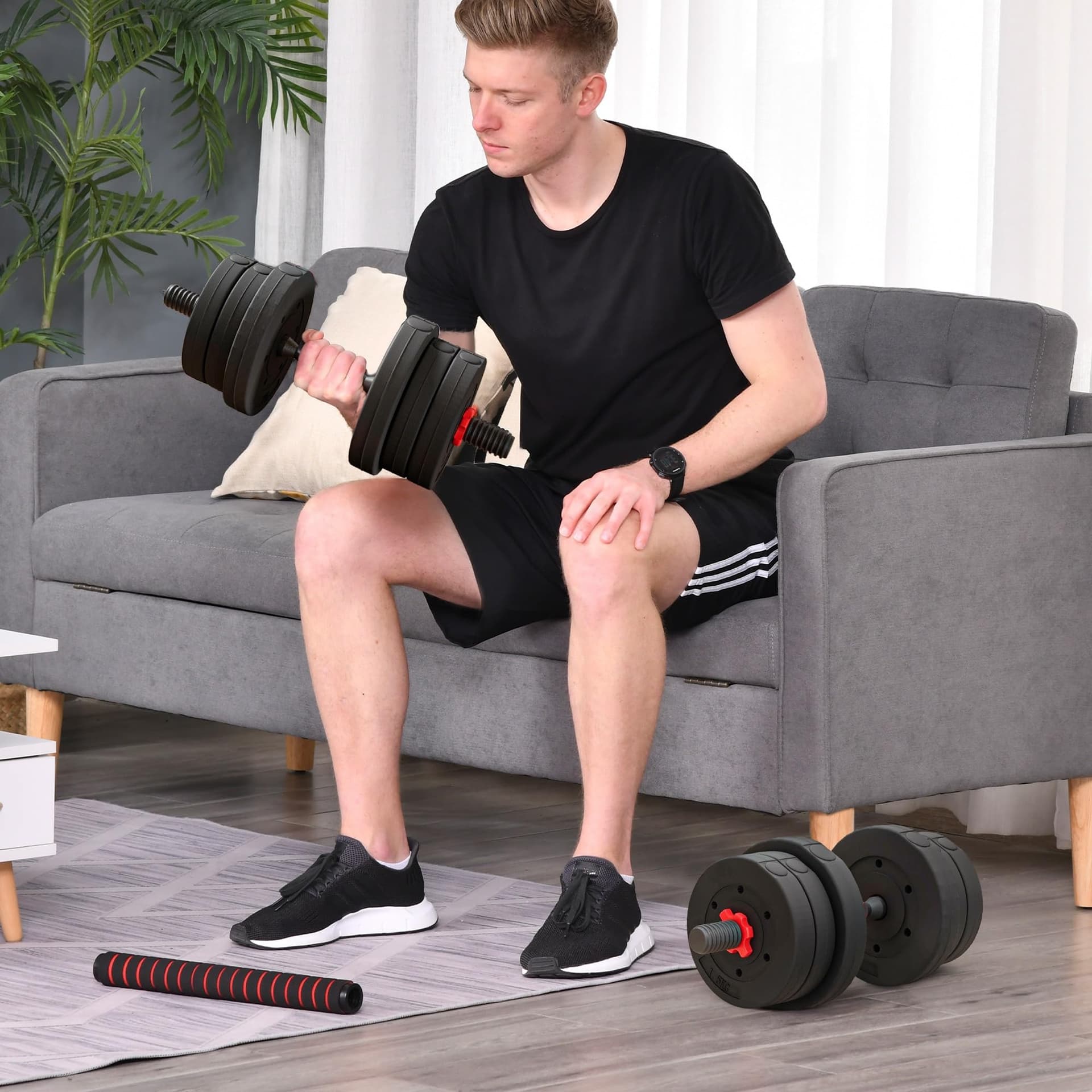HOMCOM Kit Haltères Musculation 2-en-1, Lot de 2, 30 kg – Bild 2