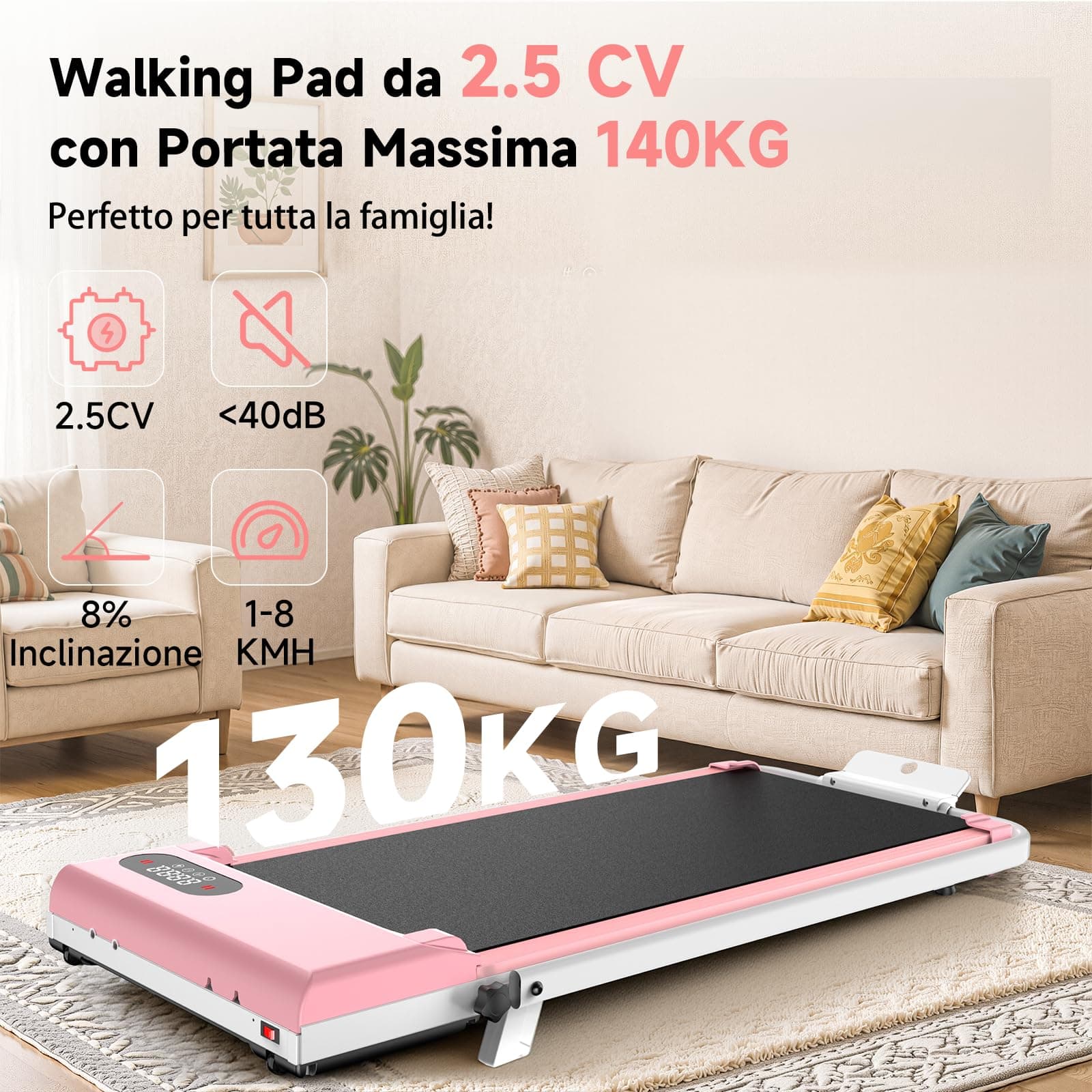 HOMEFITNESSCODE Tapis Roulant Elettrico Salvaspazio 8% – Bild 6