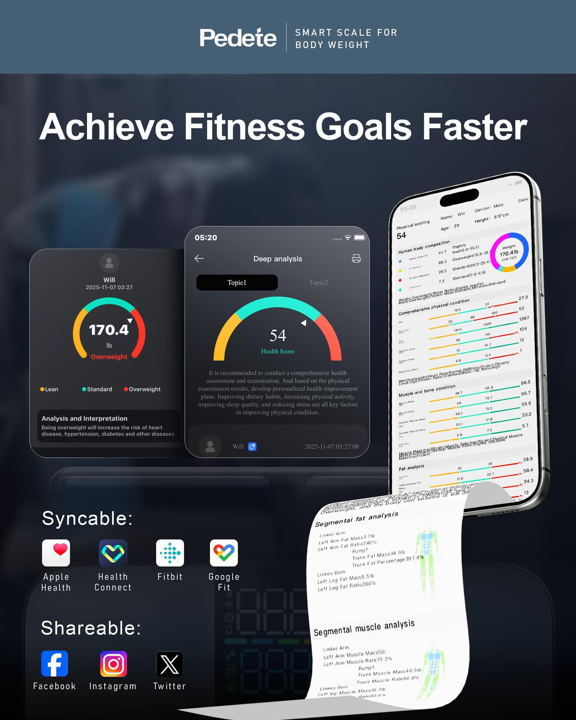 pedete Körperfettwaage Smart Waage Personen,digitale Personenwaage – Bild 5