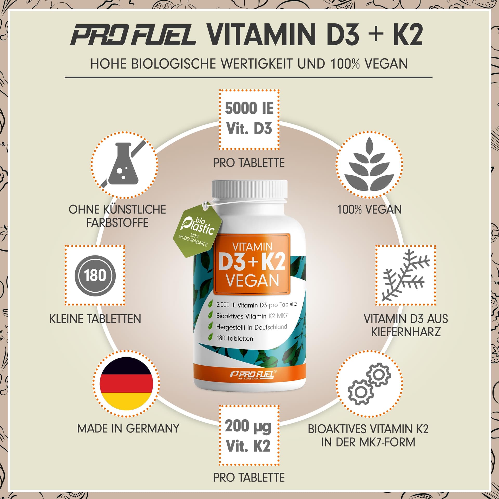ProFuel Vitamin D3 K2 VEGAN - 180 Tabletten – Bild 2