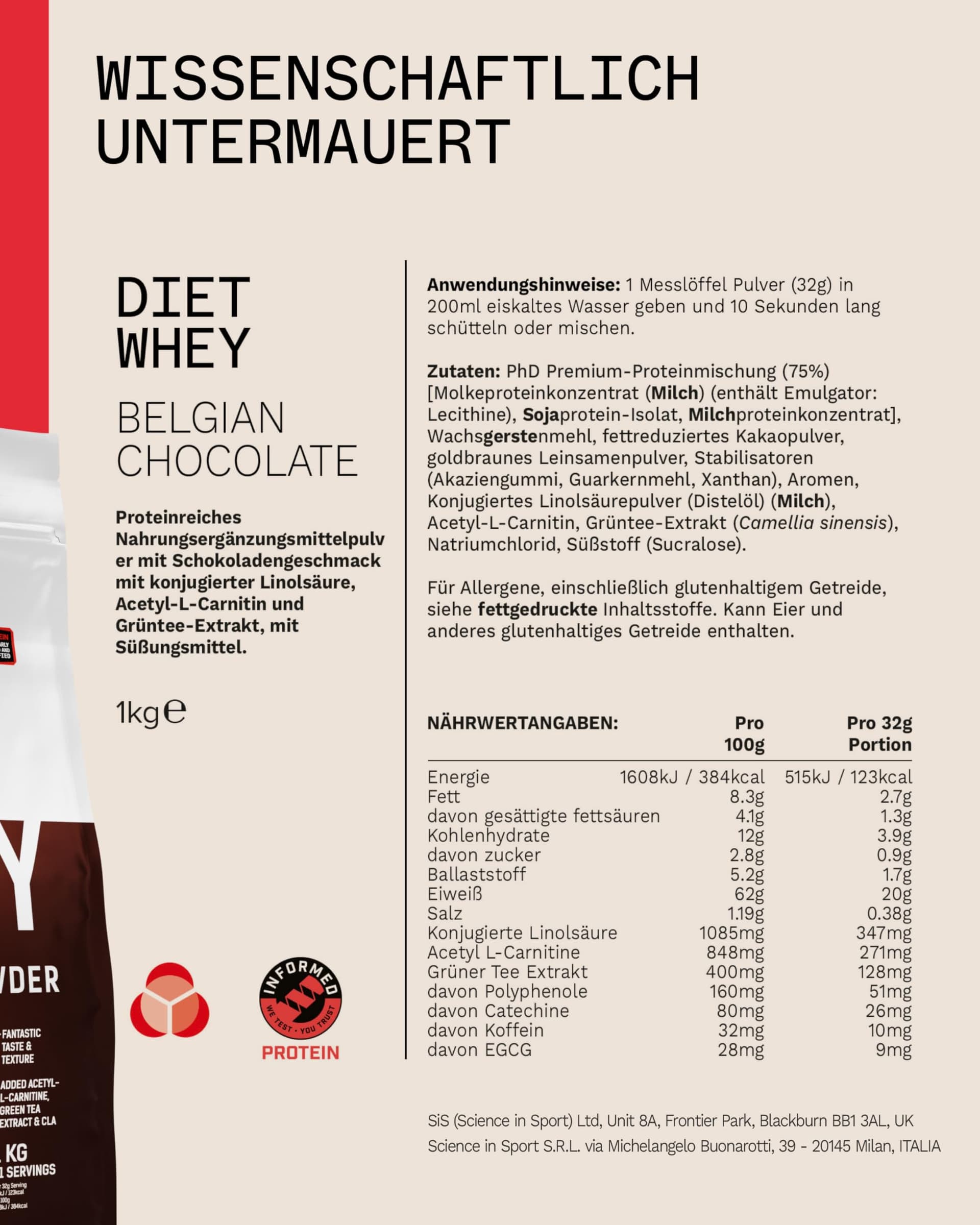 PhD Nutrition Diet Whey Lean Protein Powder, Belgian Chocolate Whey Protein Powder, 1kg – Bild 6