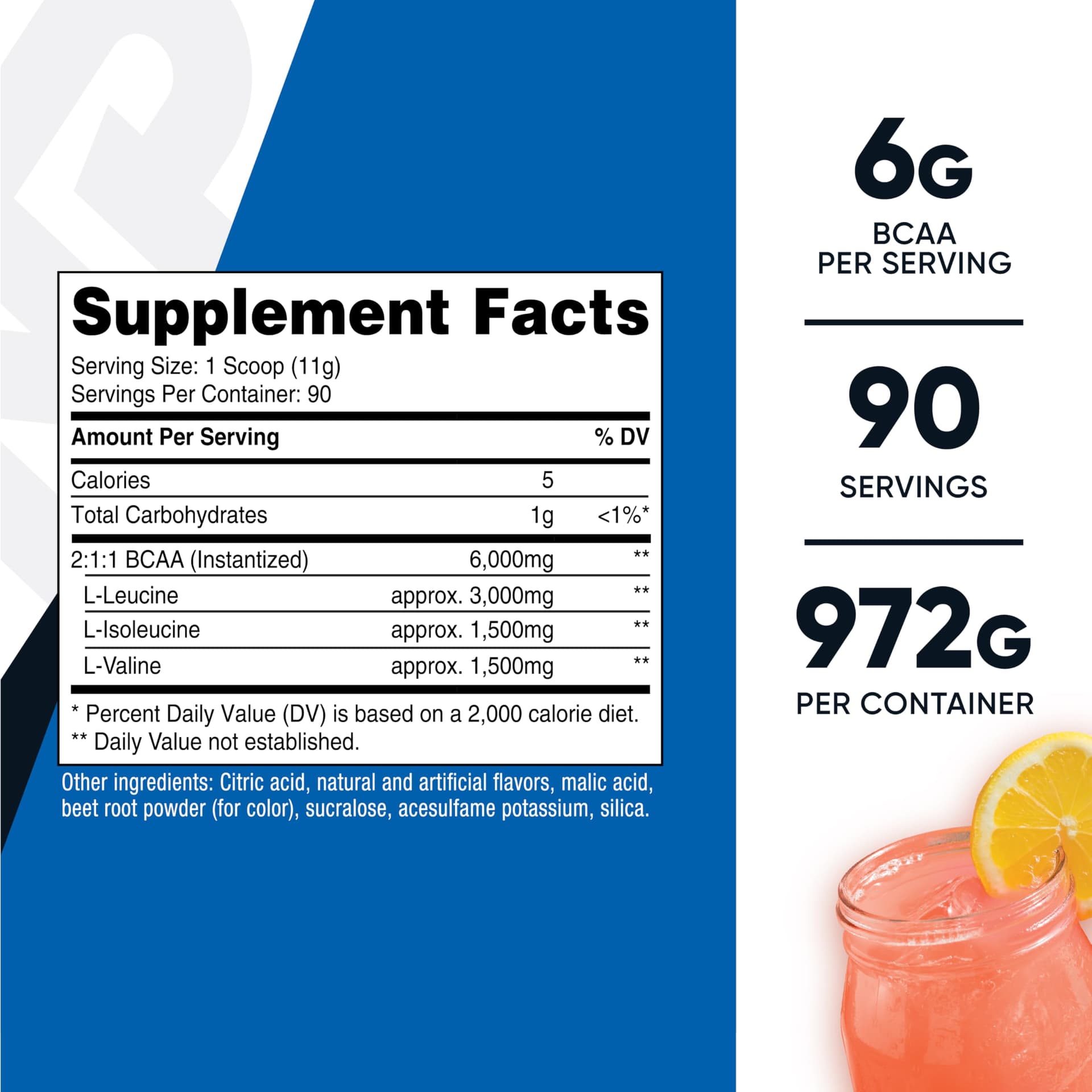 Nutricost BCAA Powder 2:1:1 (Raspberry Lemonade – Bild 2