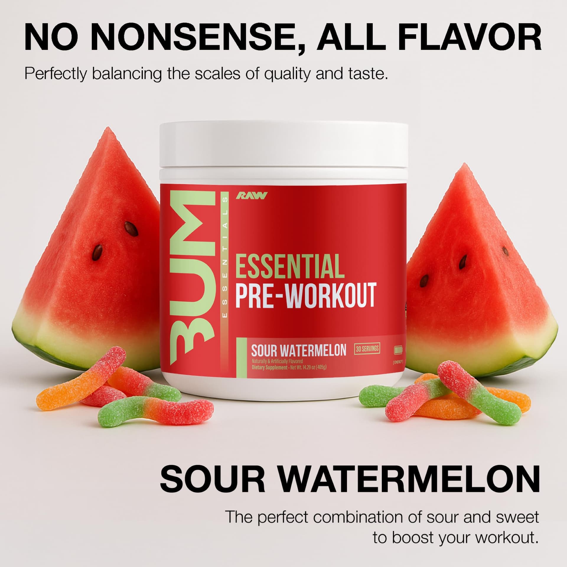 RAW Essential Pre-Workout Powder (Sour Watermelon) – Bild 3