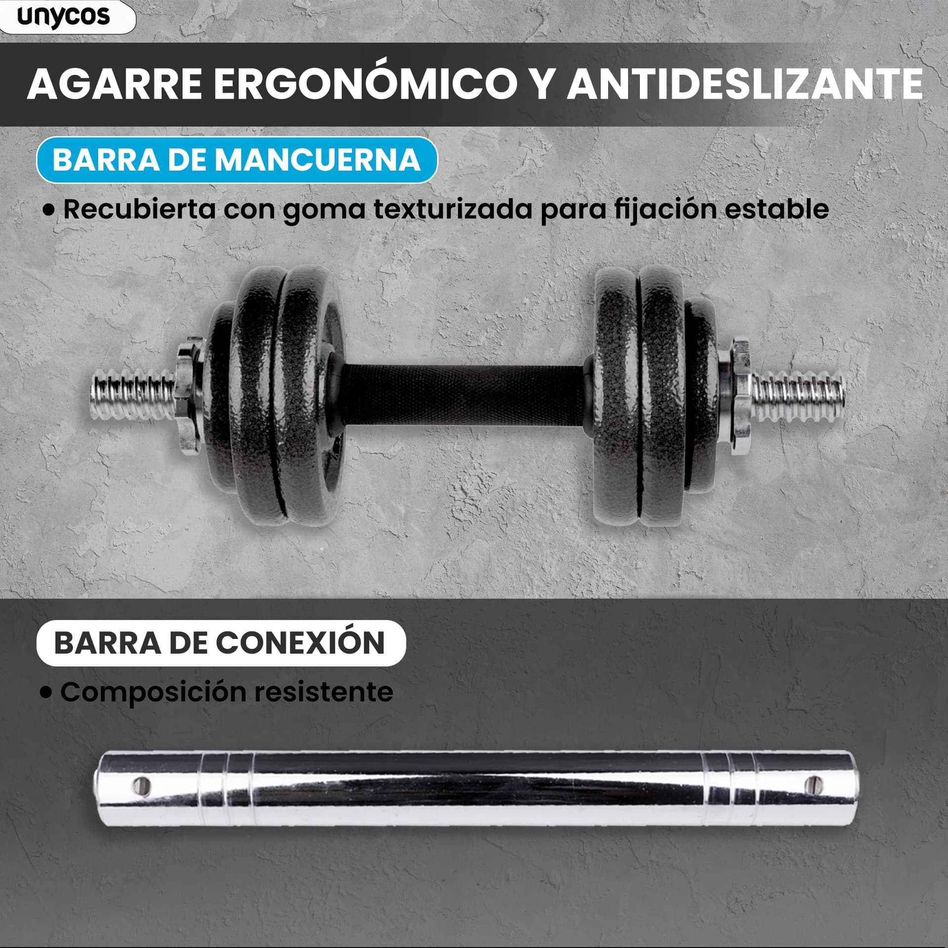 unycos Par de Mancuernas Ajustables y Antideslizantes con Barra de Conexión【15 kg – Bild 6