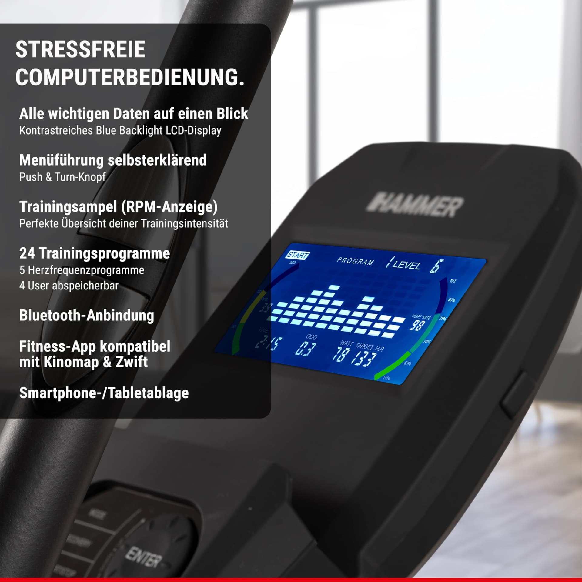 HAMMER Ellipsentrainer CrossPace 5.0 NorsK, 3-fache Steigung, 24 Programme, 20 kg – Bild 6