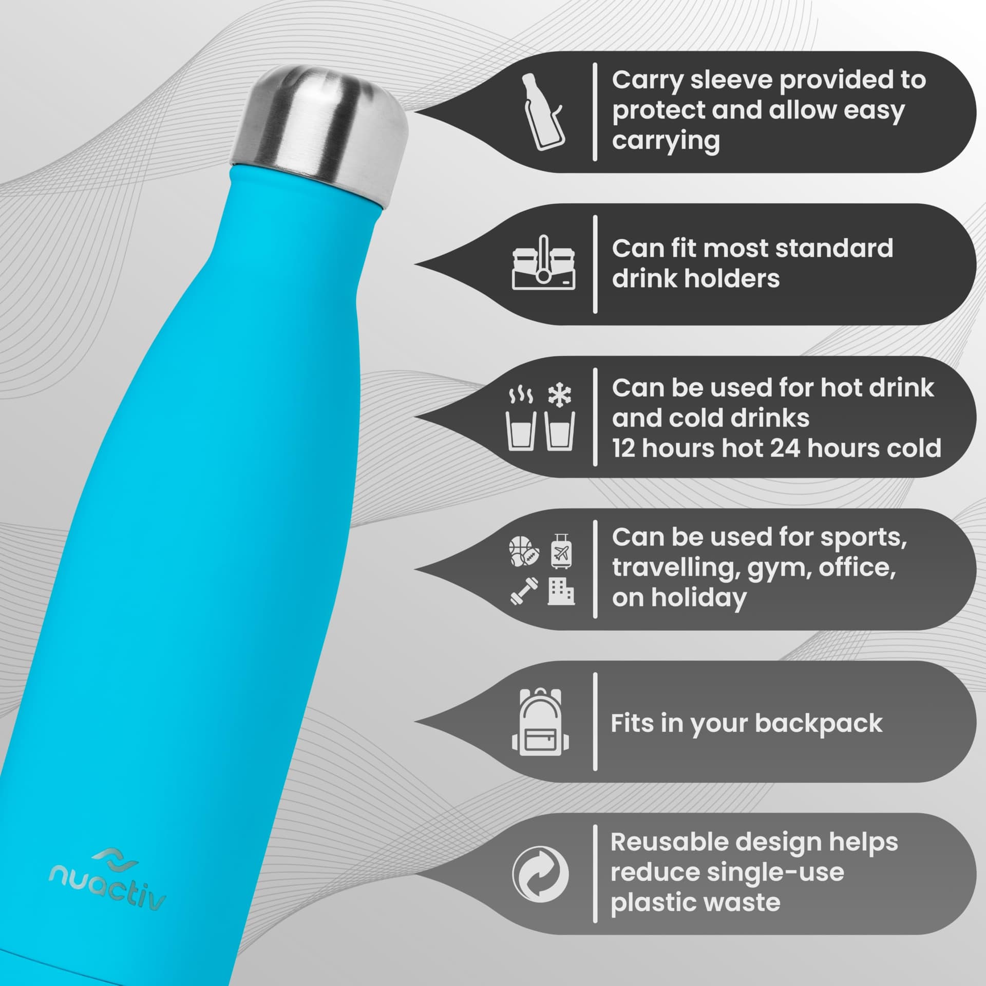 Nuactiv Stainless Steel Water Bottle 500ml – Bild 4